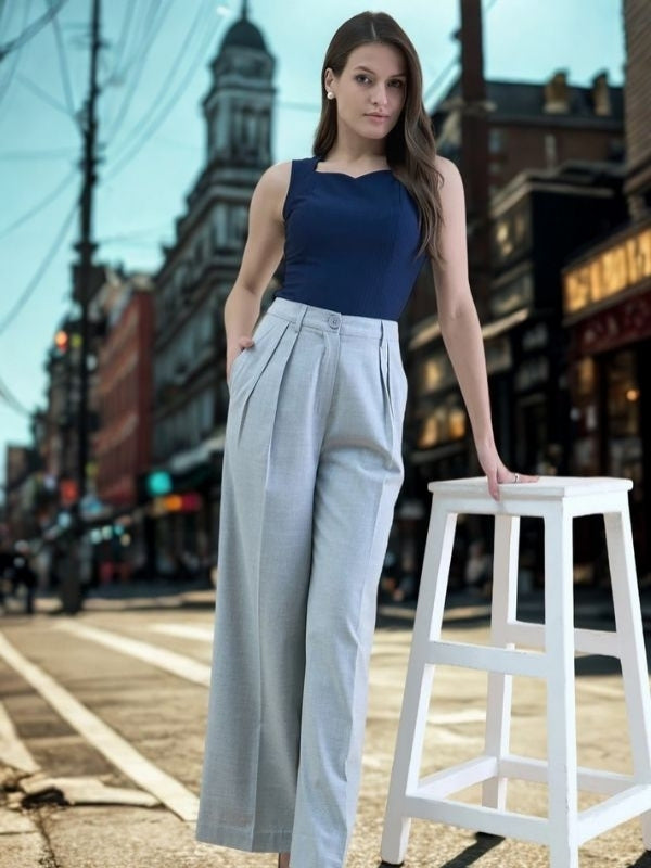 Women Textured Comfort Loose Fit High-Rise Easy Wash Pleated Trousers