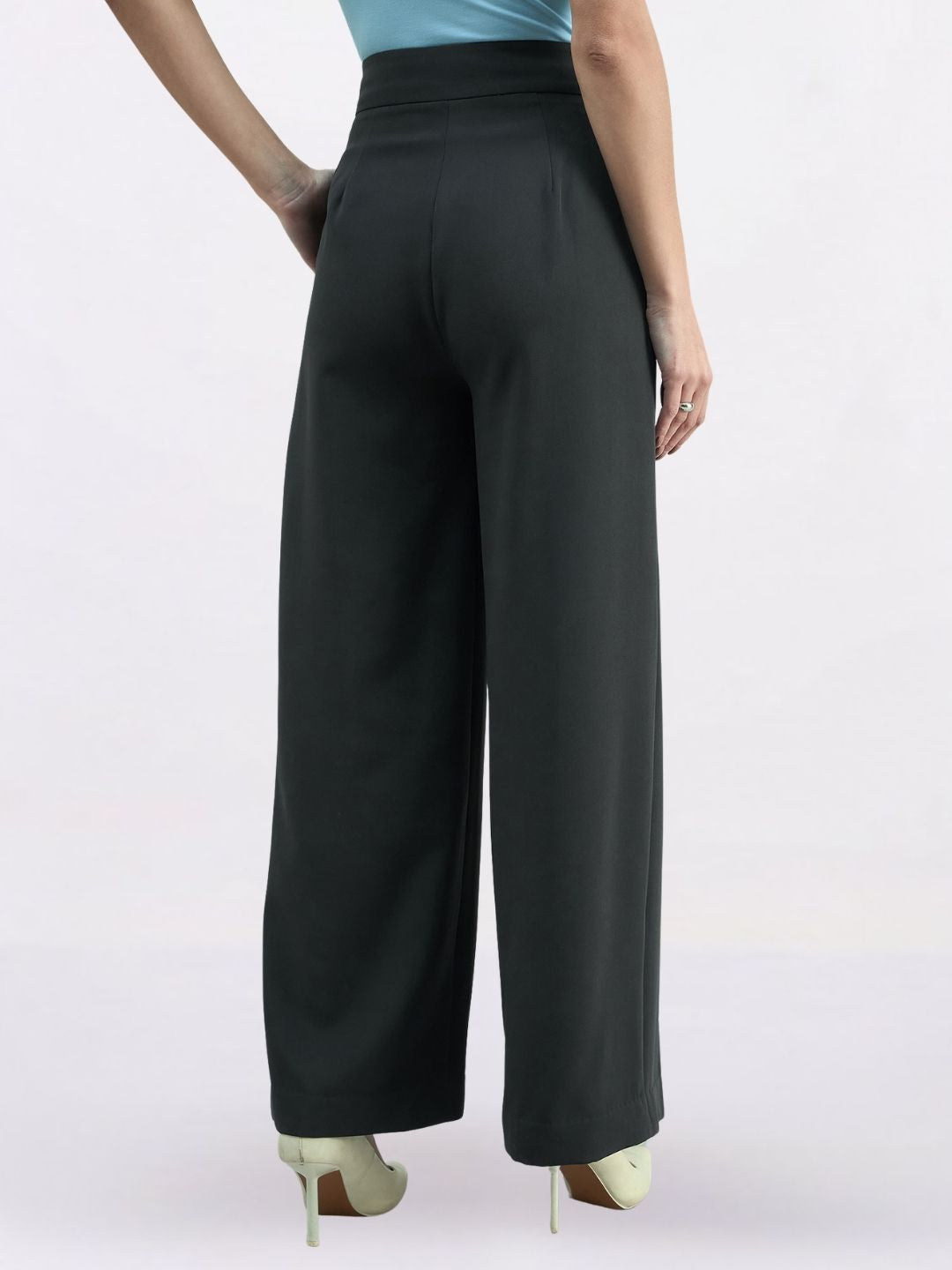 Women Dark Grey Loose Fit High-Rise Pleated Trousers