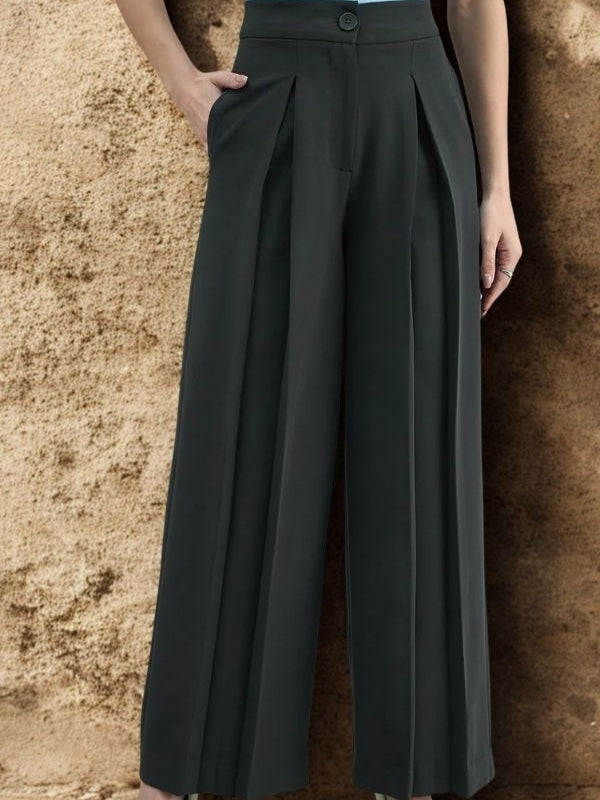Women Comfort Loose Fit High-Rise Easy Wash Pleated Trousers
