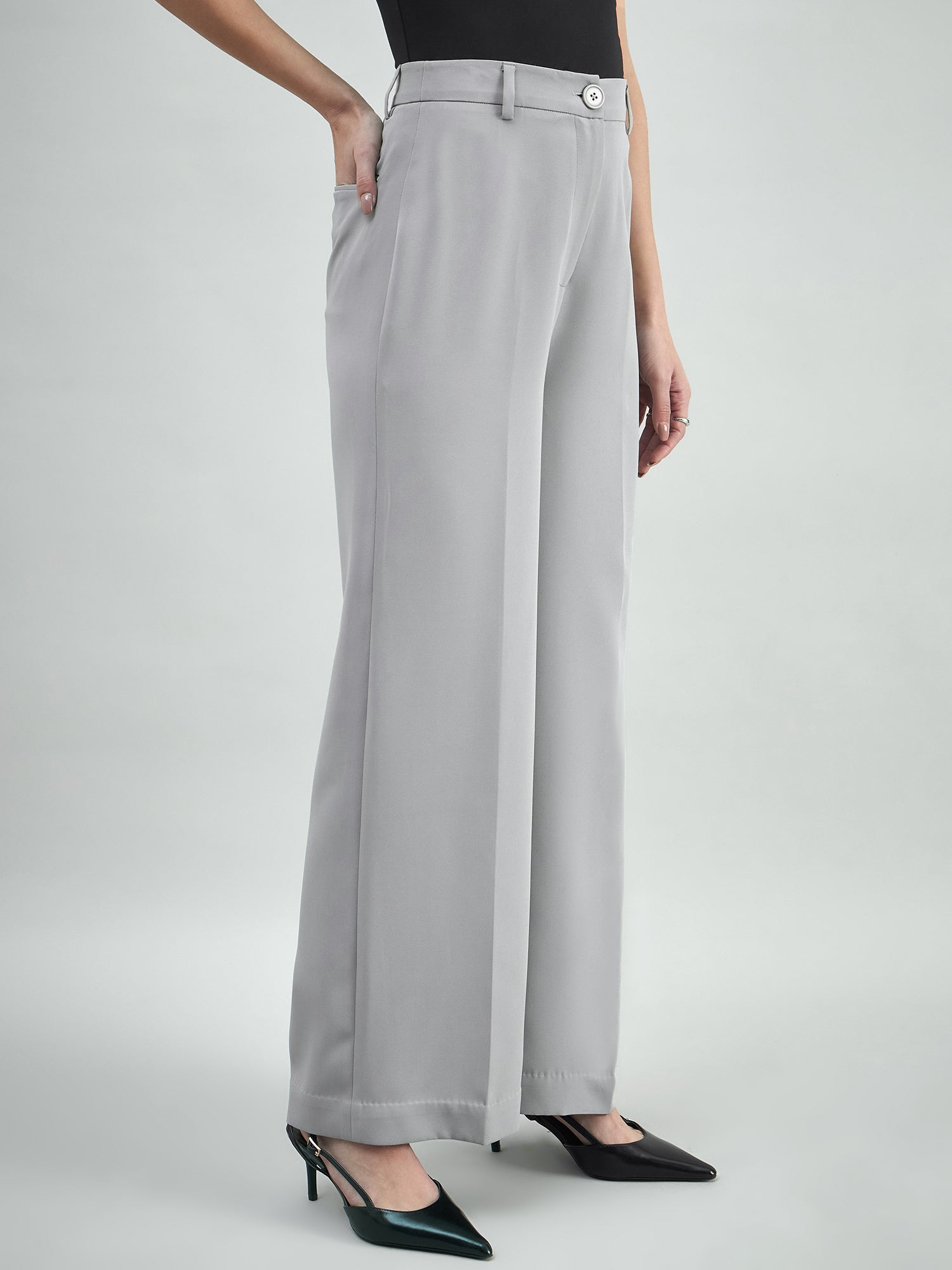 Women Comfort Straight Fit High-Rise Easy Wash Trousers