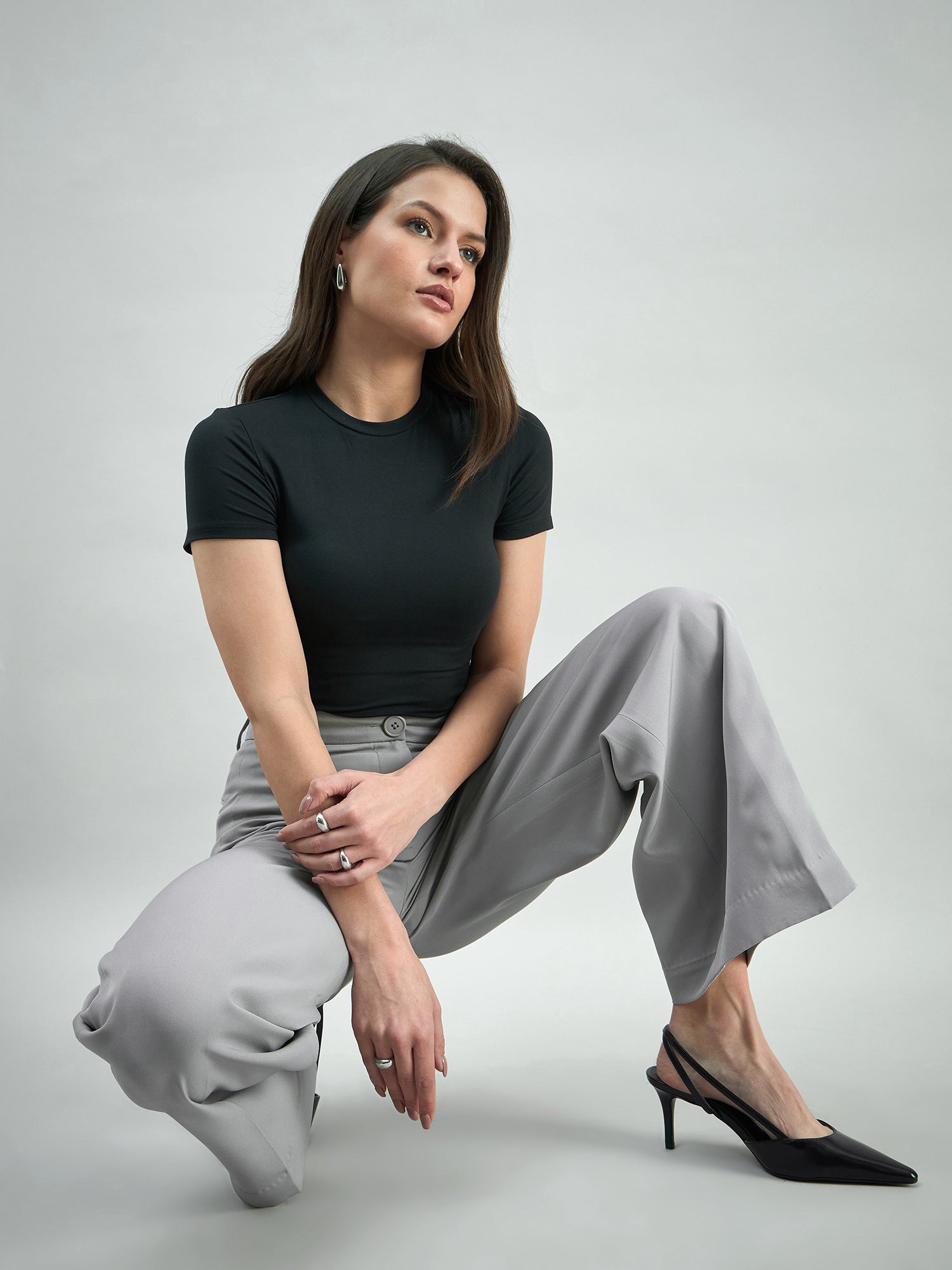 Women Comfort Straight Fit High-Rise Easy Wash Trousers