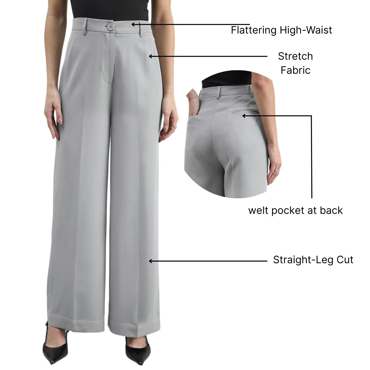 Women Comfort Straight Fit High-Rise Easy Wash Trousers