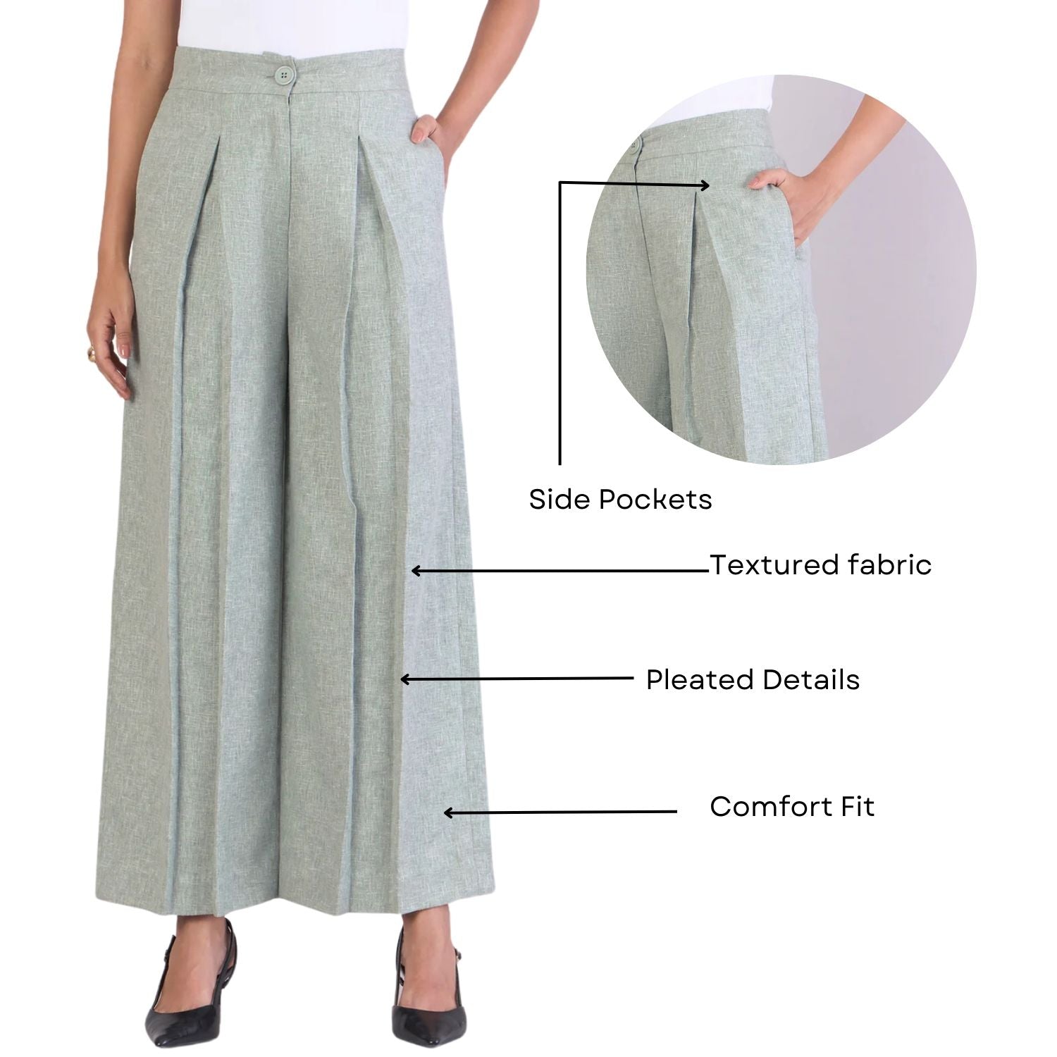 Women High-Waist Inverted Pleat Detail Soft Textured Trouser