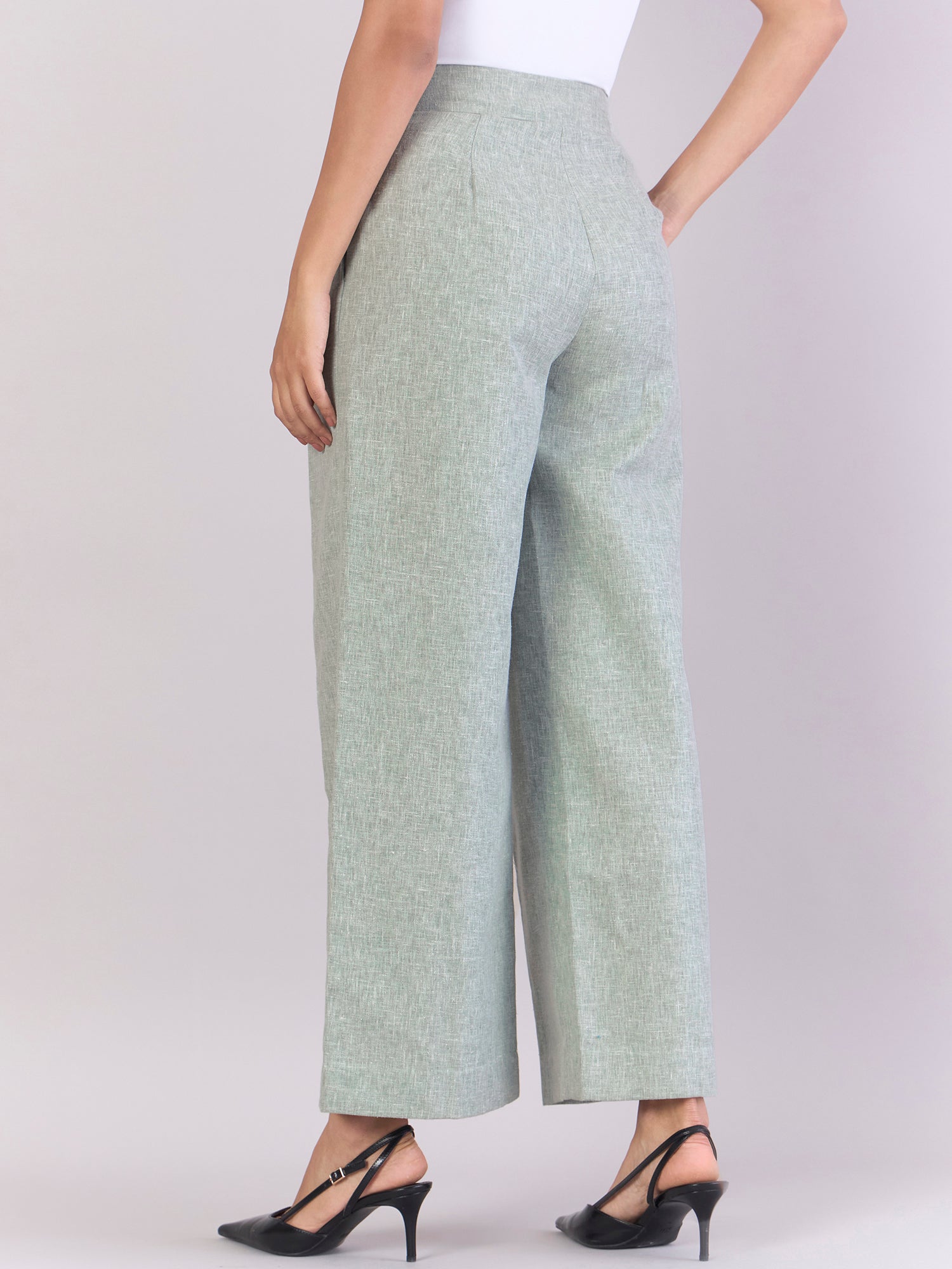 Women High-Waist Inverted Pleat Detail Soft Textured Trouser