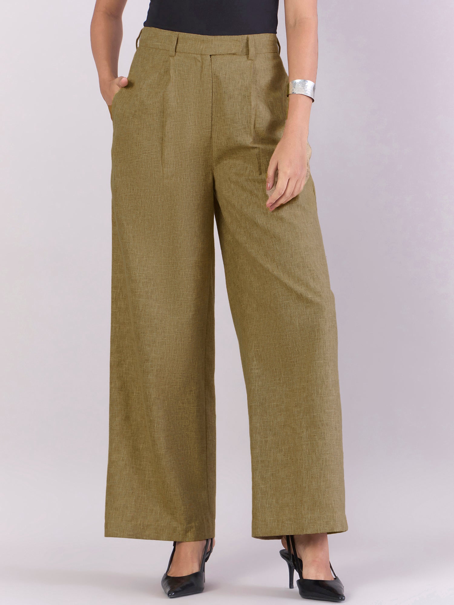 Earthy Yellow High-Waisted Wide-Leg Trousers