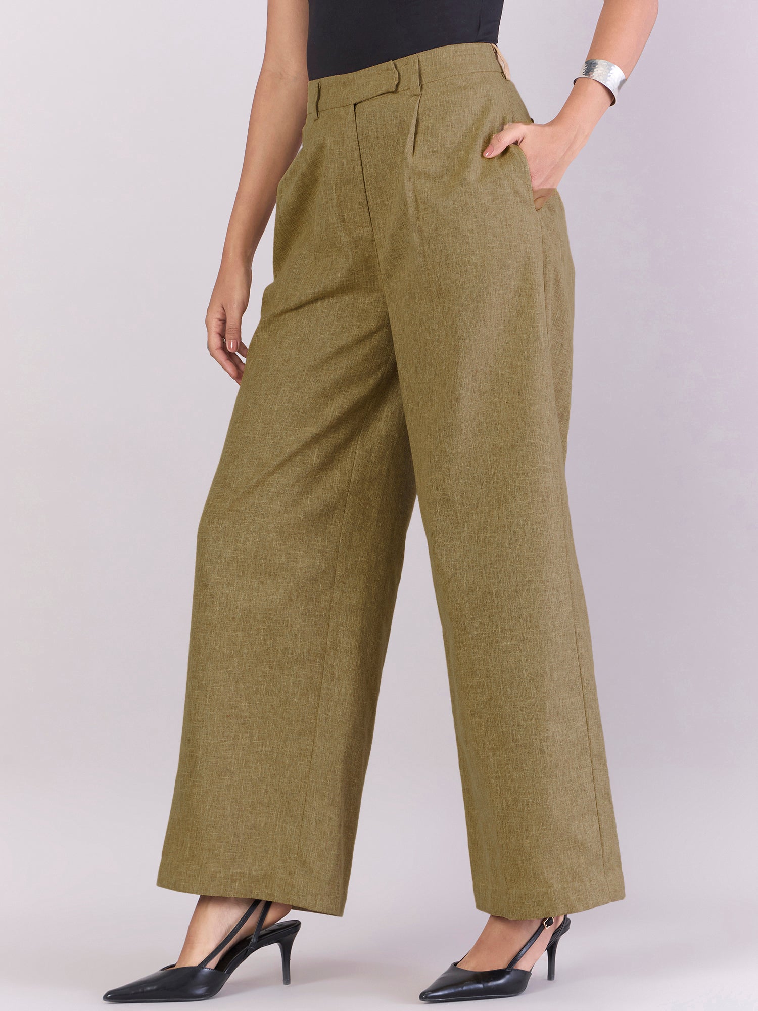Earthy Yellow High-Waisted Wide-Leg Trousers