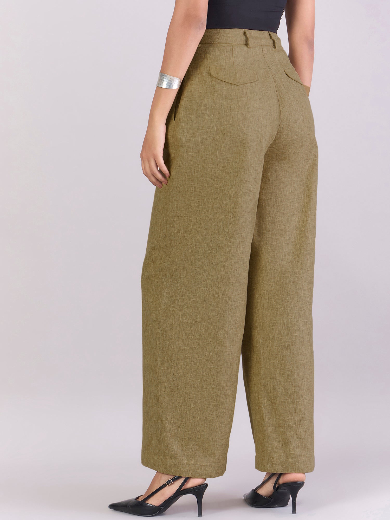 Earthy Yellow High-Waisted Wide-Leg Trousers