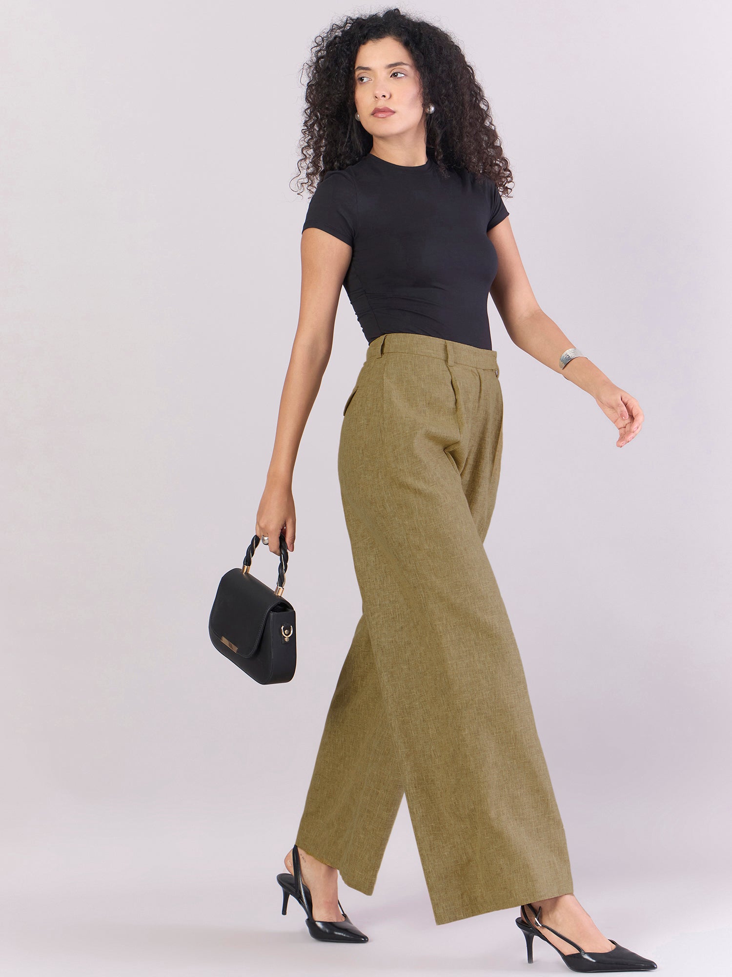 Earthy Yellow High-Waisted Wide-Leg Trousers
