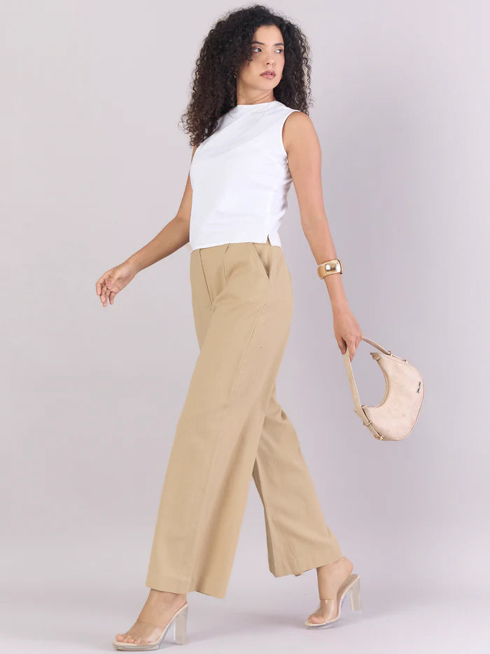 Women Comfort Straight Fit High-Rise Pleated Trousers