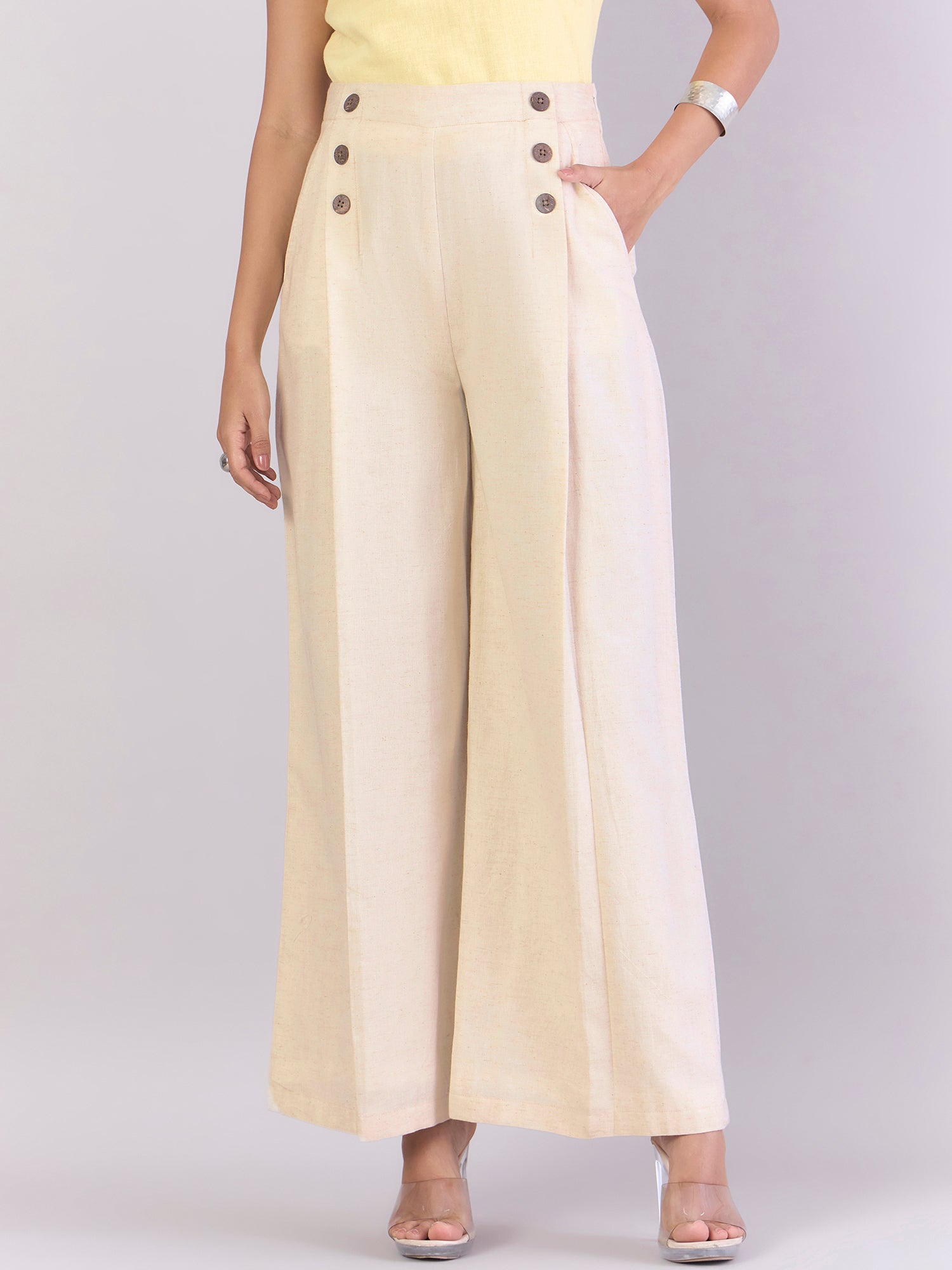 Women Textured Comfort Loose Fit High-Rise Easy Wash Pleated Wide Leg Trousers
