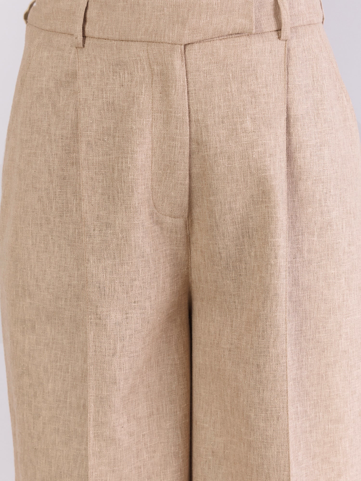 Classic Beige Relaxed Straight Fit High Waist Wide Leg Trouser