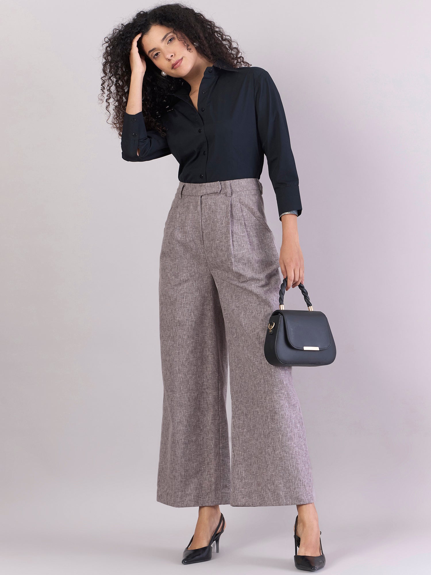 Women Textured Comfort Loose Fit High-Rise Easy Wash Pleated Trousers