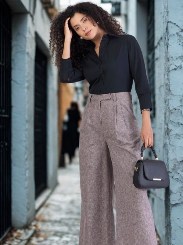 Women Textured Comfort Loose Fit High-Rise Easy Wash Pleated Trousers