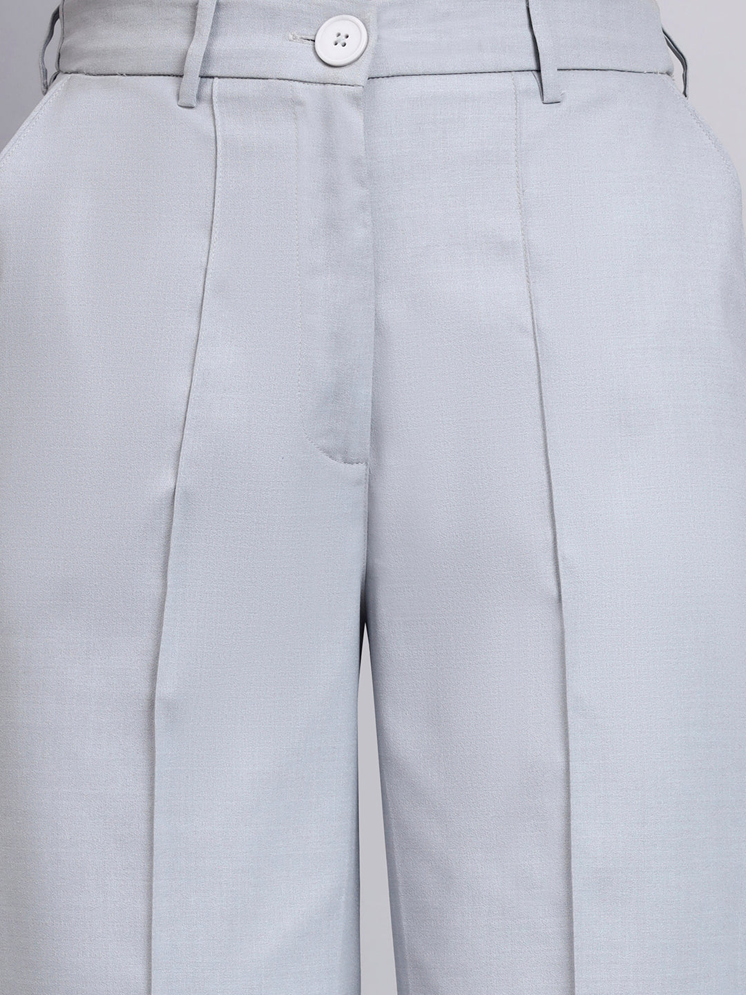 Refined Silver Dust Grey Stretchable Trousers with Button Closure