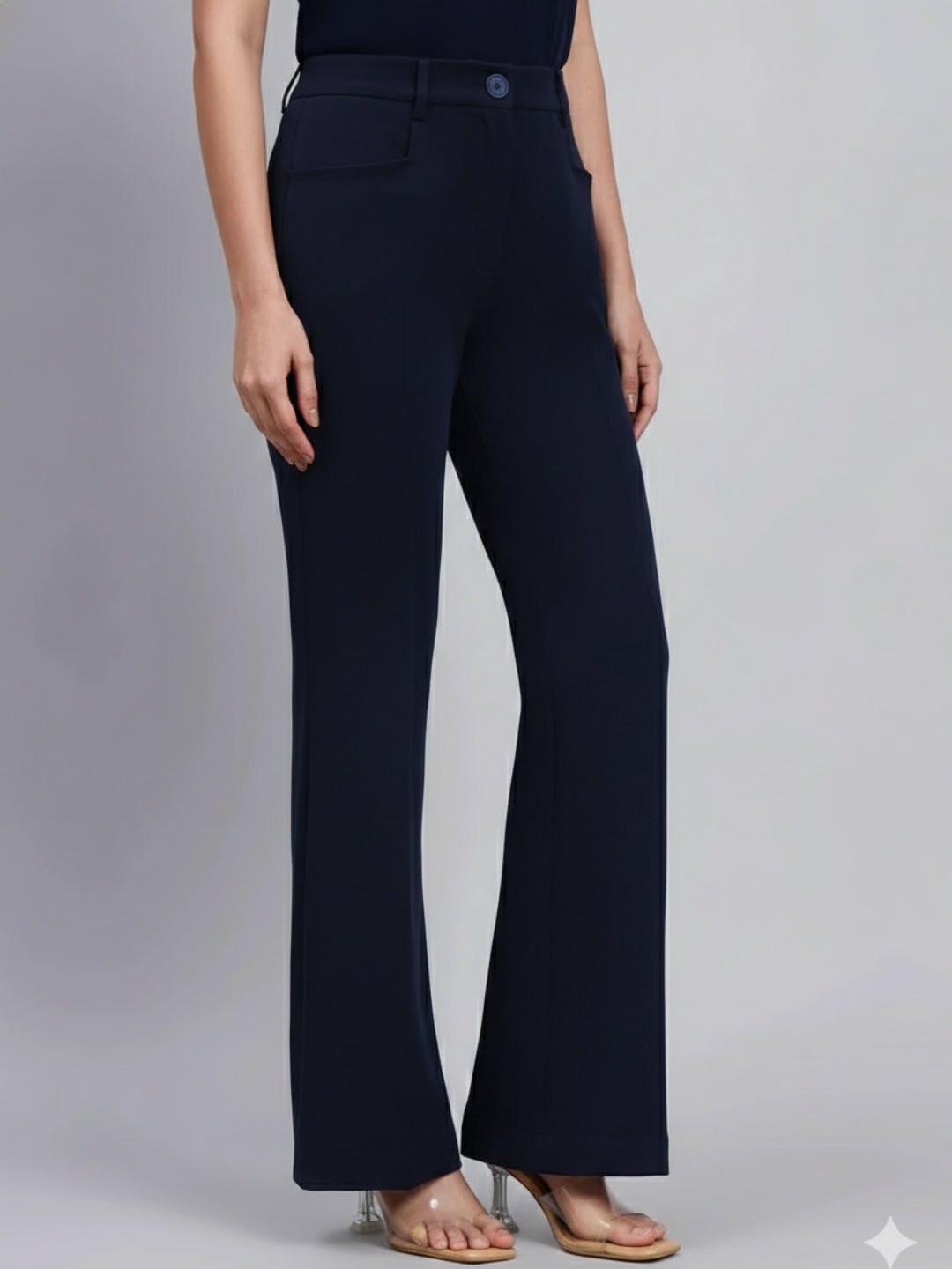 Women Navy Blue High-Rise Trouser