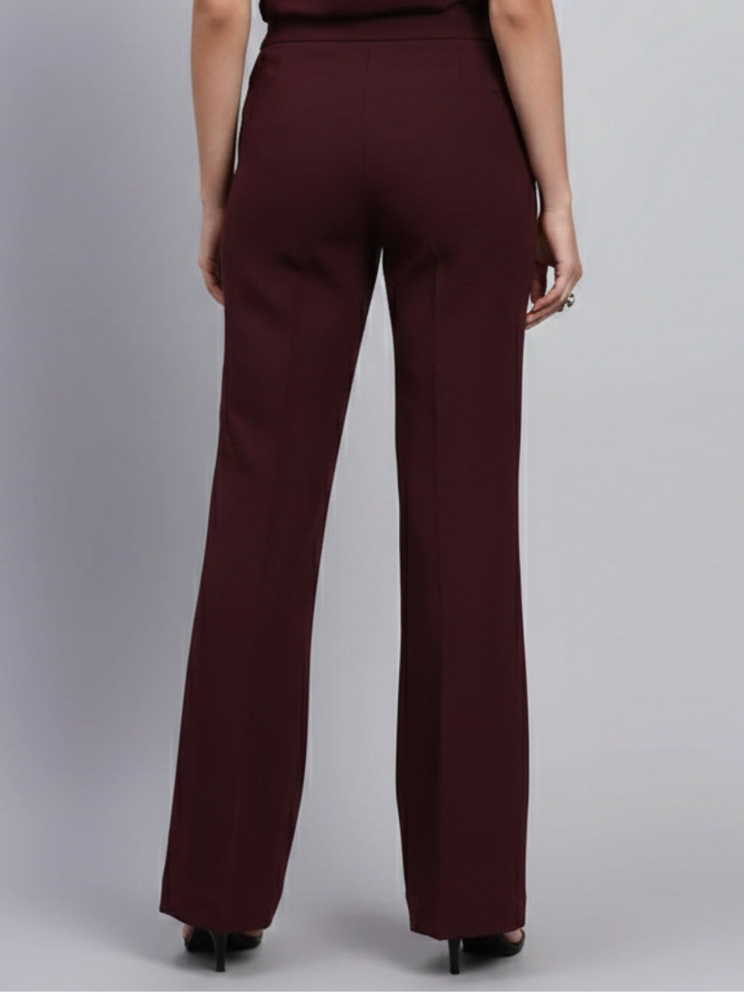 Women Burgundy High-Rise Fit & Flared Trouser