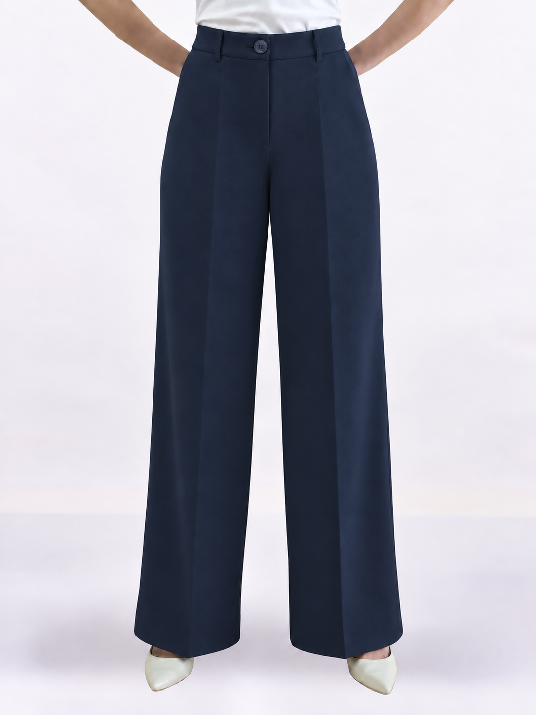 Women Navy Blue Straight Fit Trouser