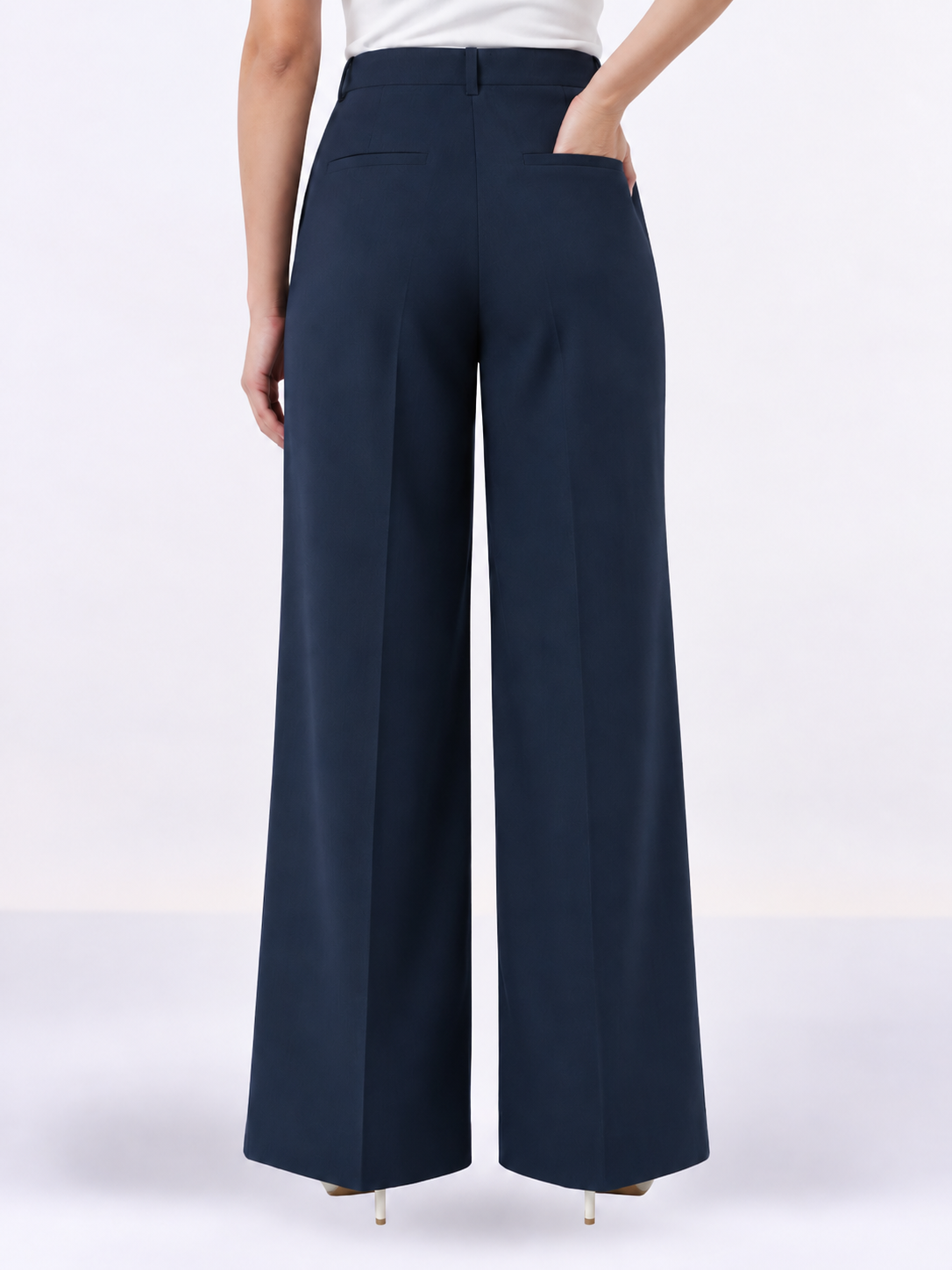 Women Navy Blue Straight Fit Trouser