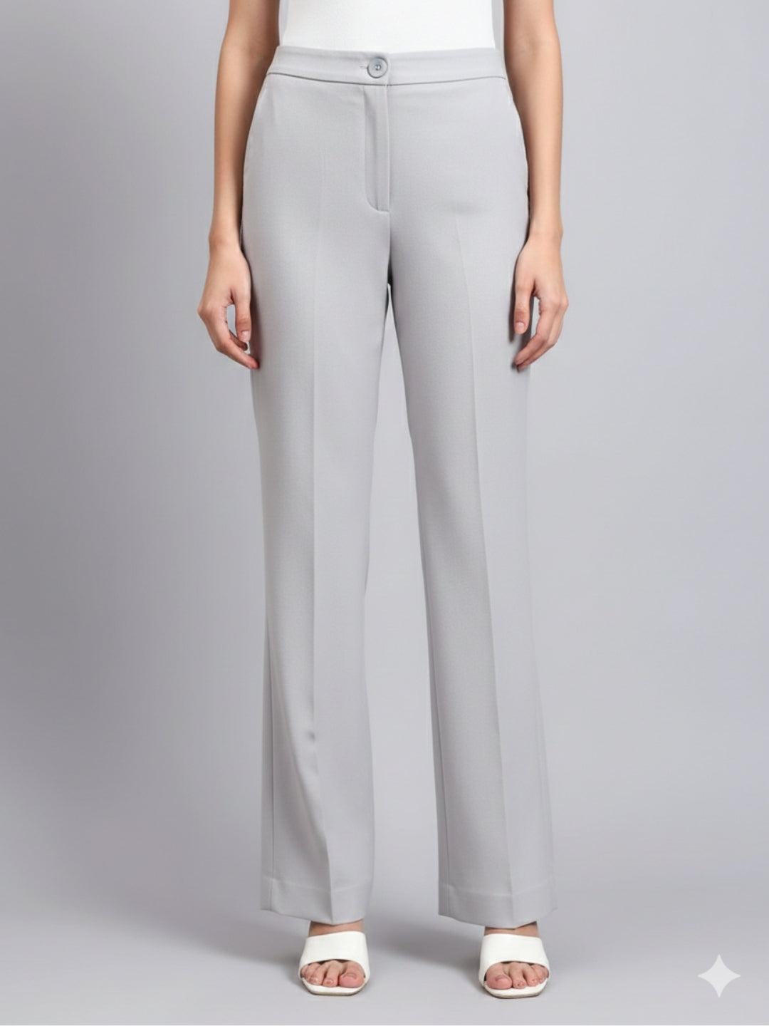 Women Light Grey Mid-Rise Bootcut Trousers