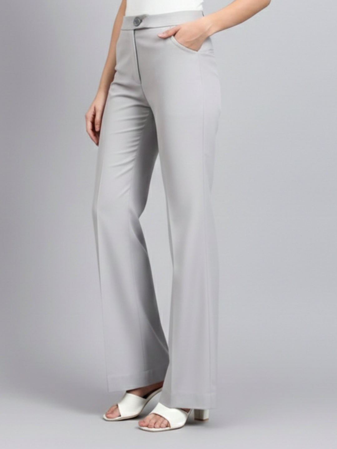 Women Light Grey Mid-Rise Bootcut Trousers