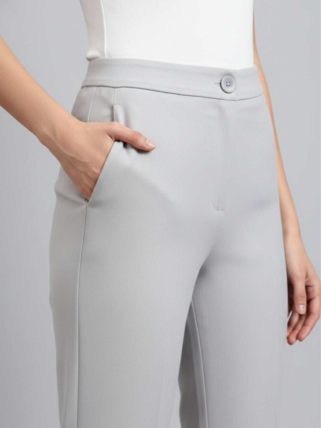 Women Light Grey Mid-Rise Bootcut Trousers