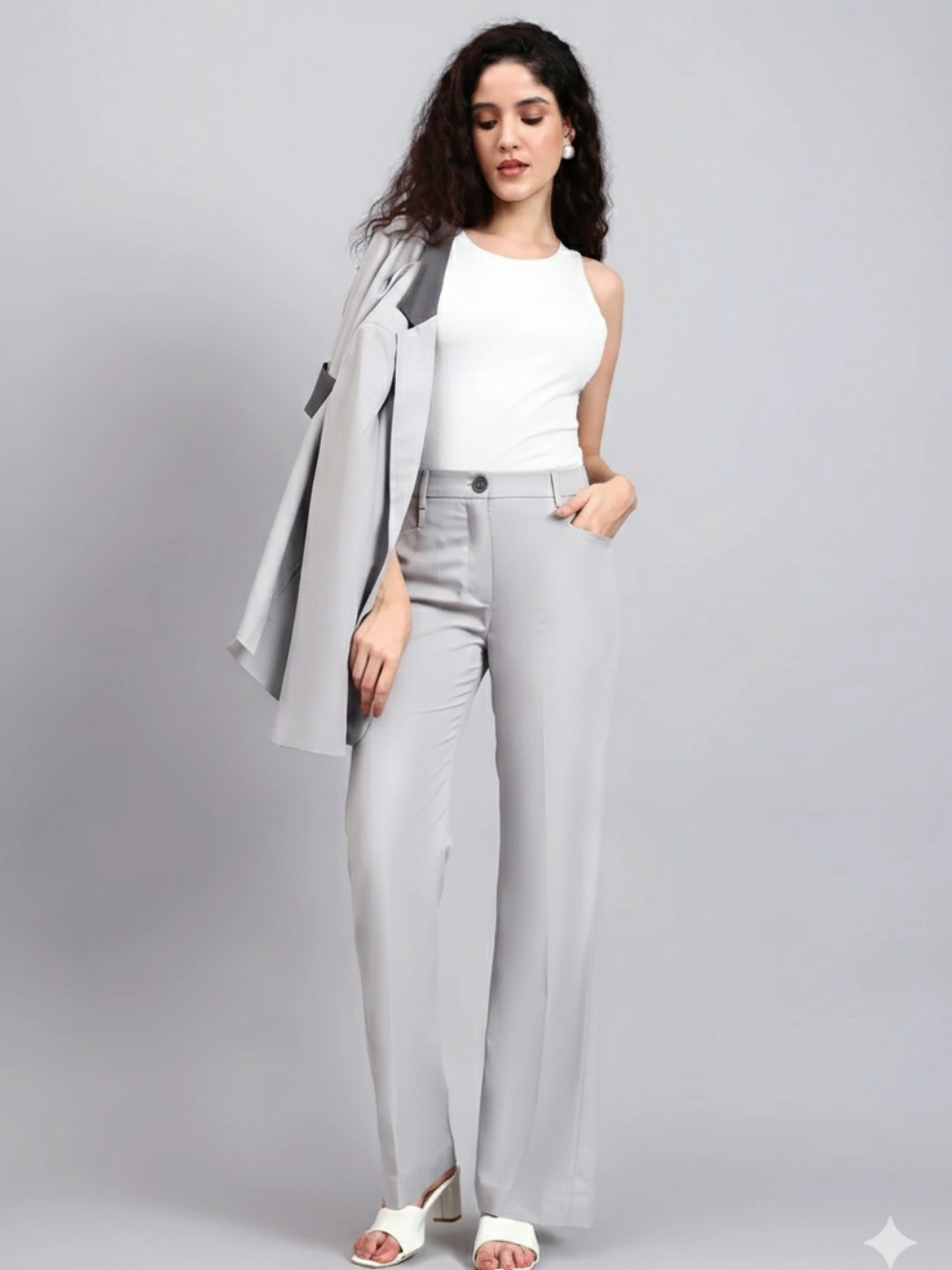Women Light Grey Mid-Rise Bootcut Trousers