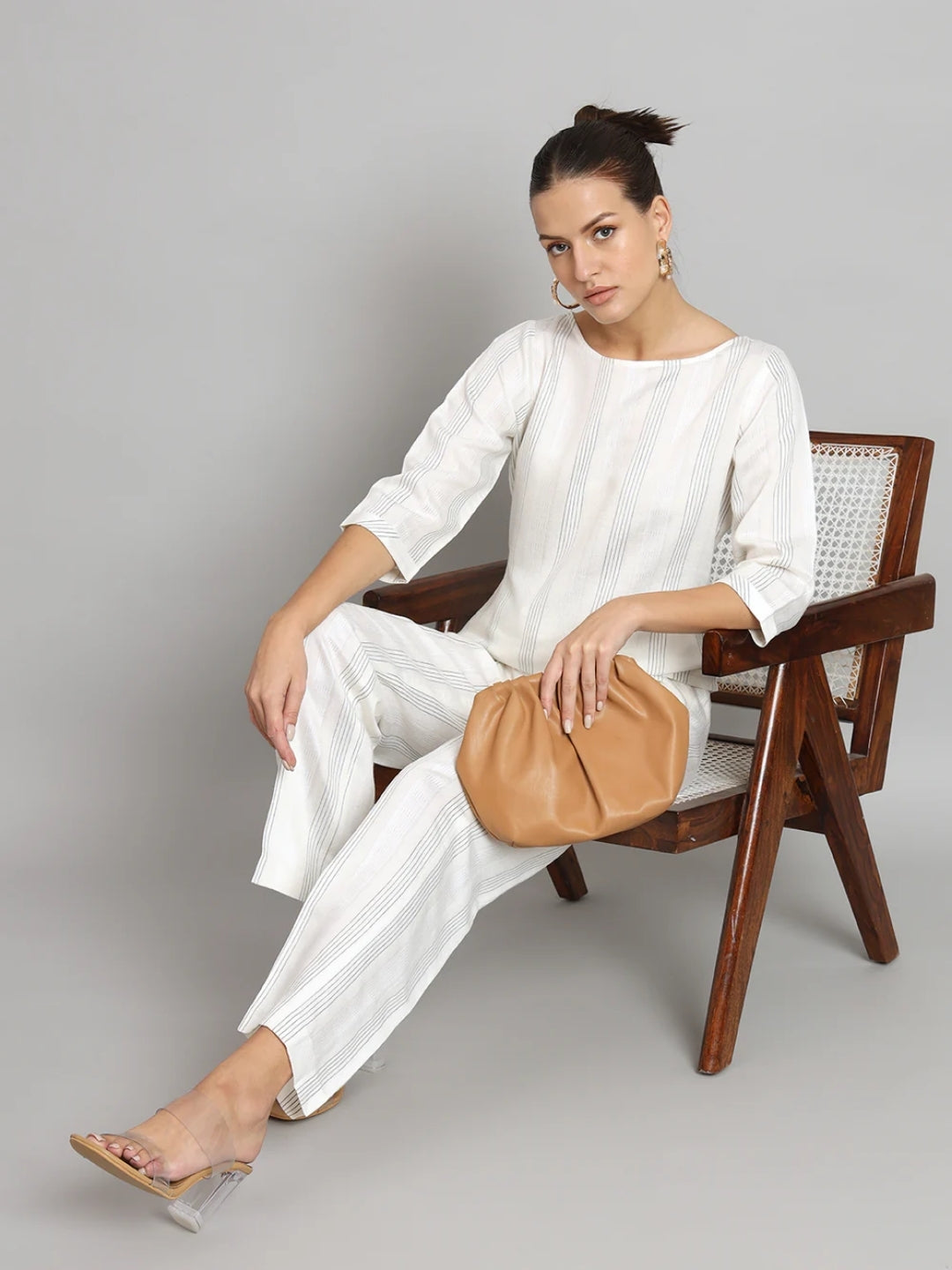 Women Striped Off White Trouser