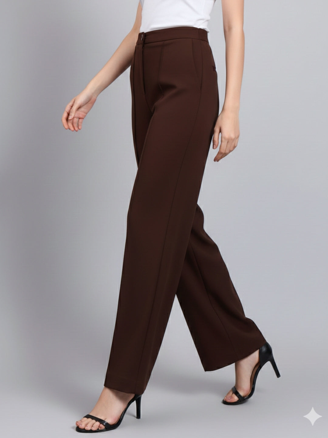 Women Brown Stretch Straight Fit Trouser
