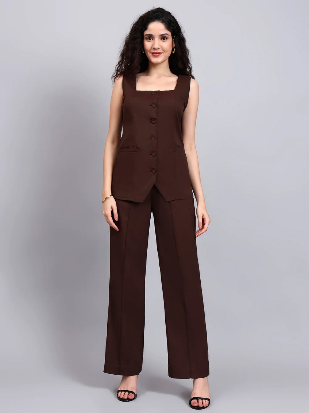 Women Brown Stretch Straight Fit Trouser