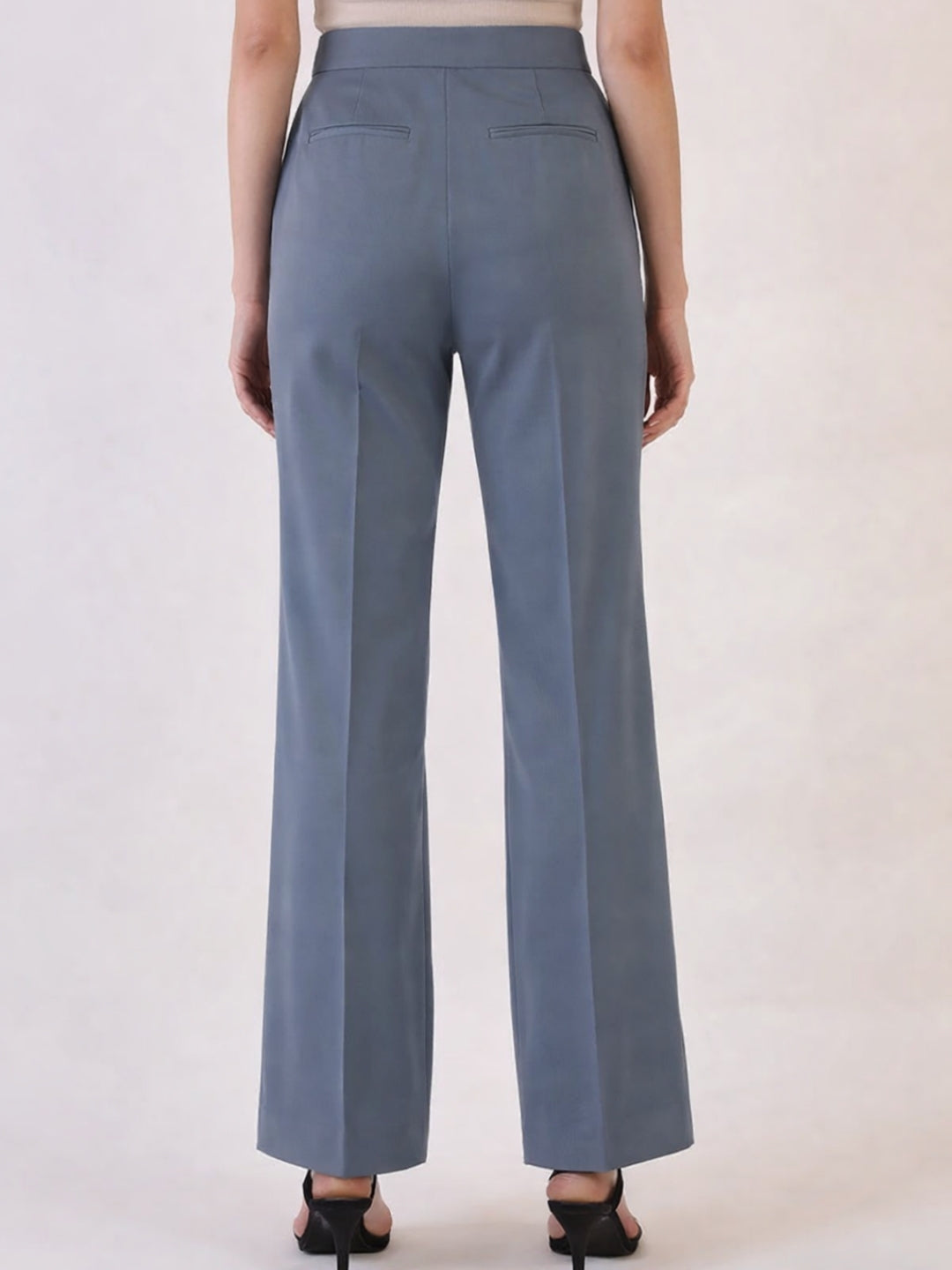 Women Grey Flared Mid-Rise Bootcut Trousers