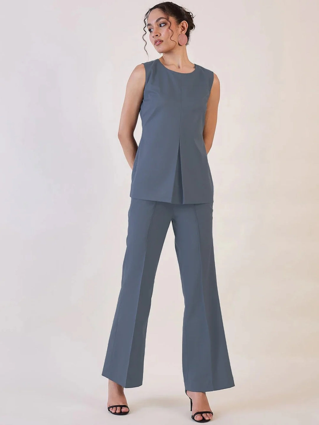 Women Grey Flared Mid-Rise Bootcut Trousers