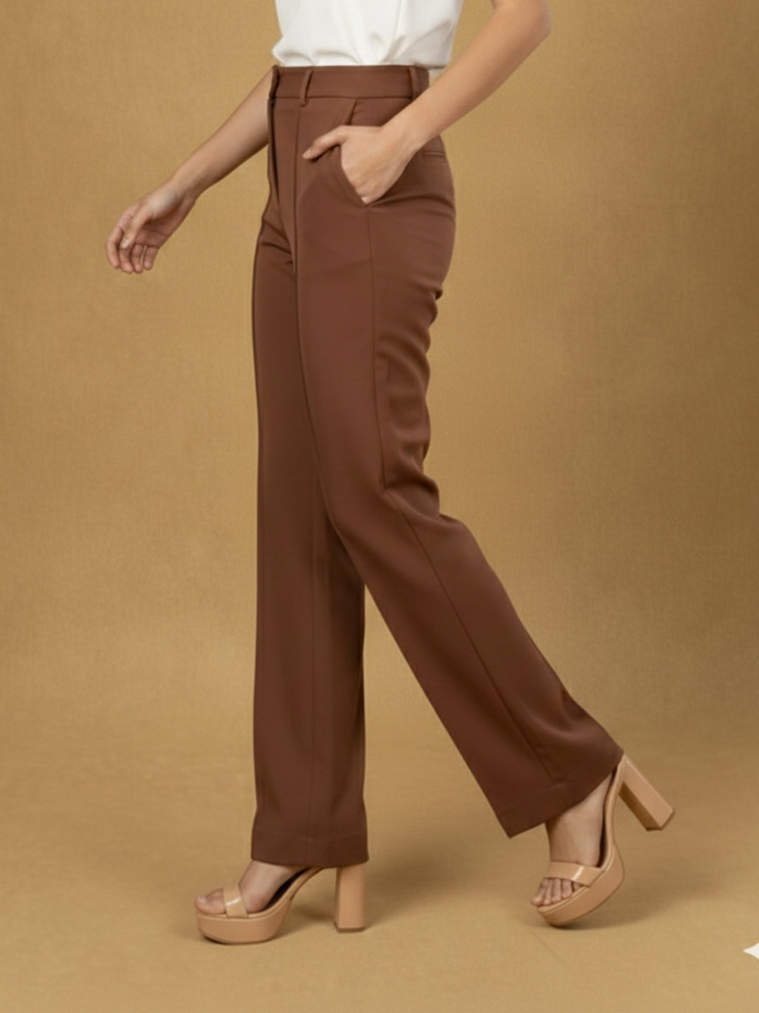 Women Brown Mid-Rise Relaxed Fit Trouser