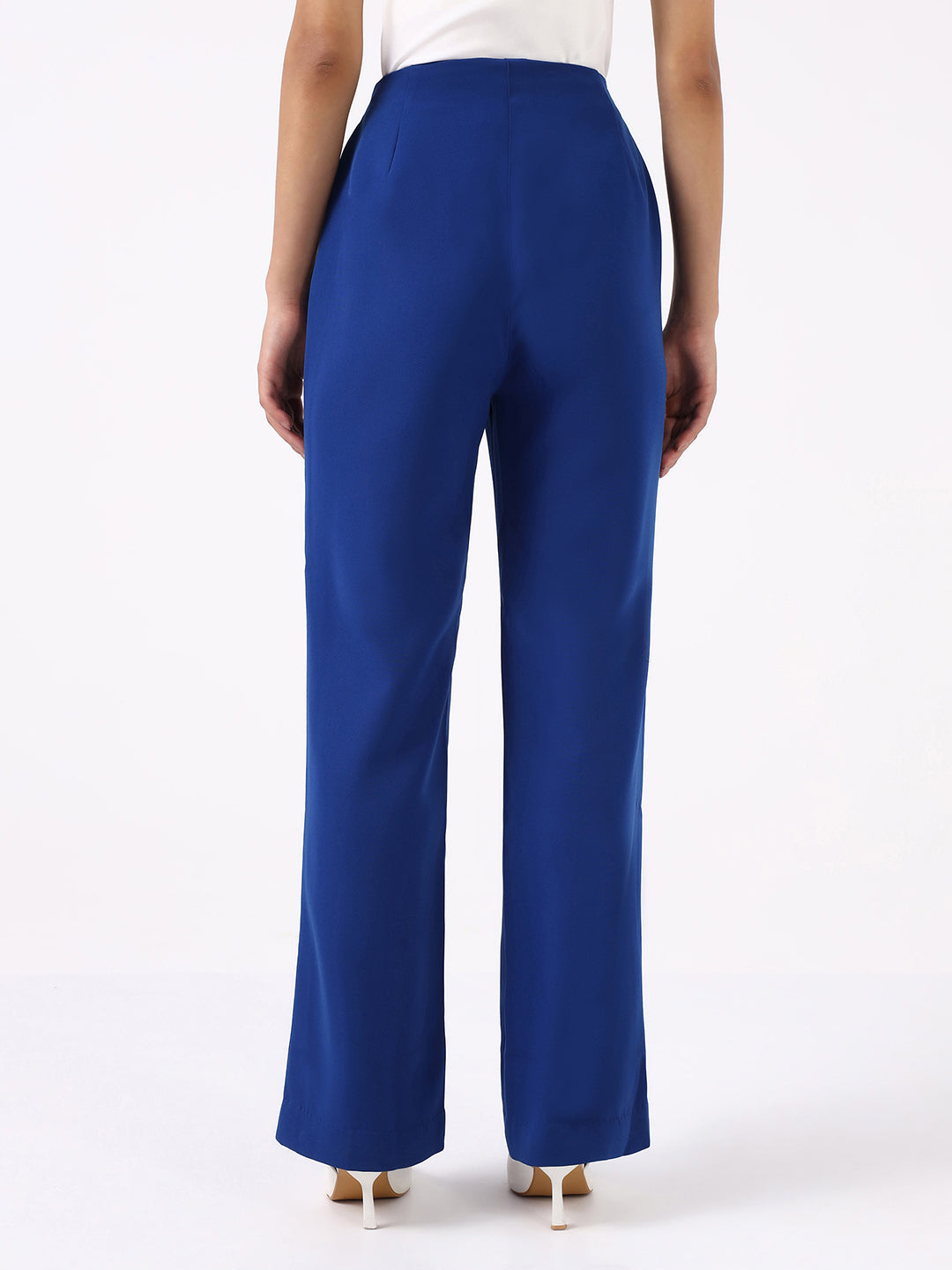 Women Ink Blue High-Rise Pintucked Trousers