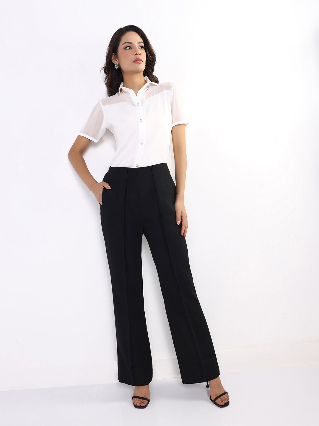 Women Black High-Rise Pintucked Trousers