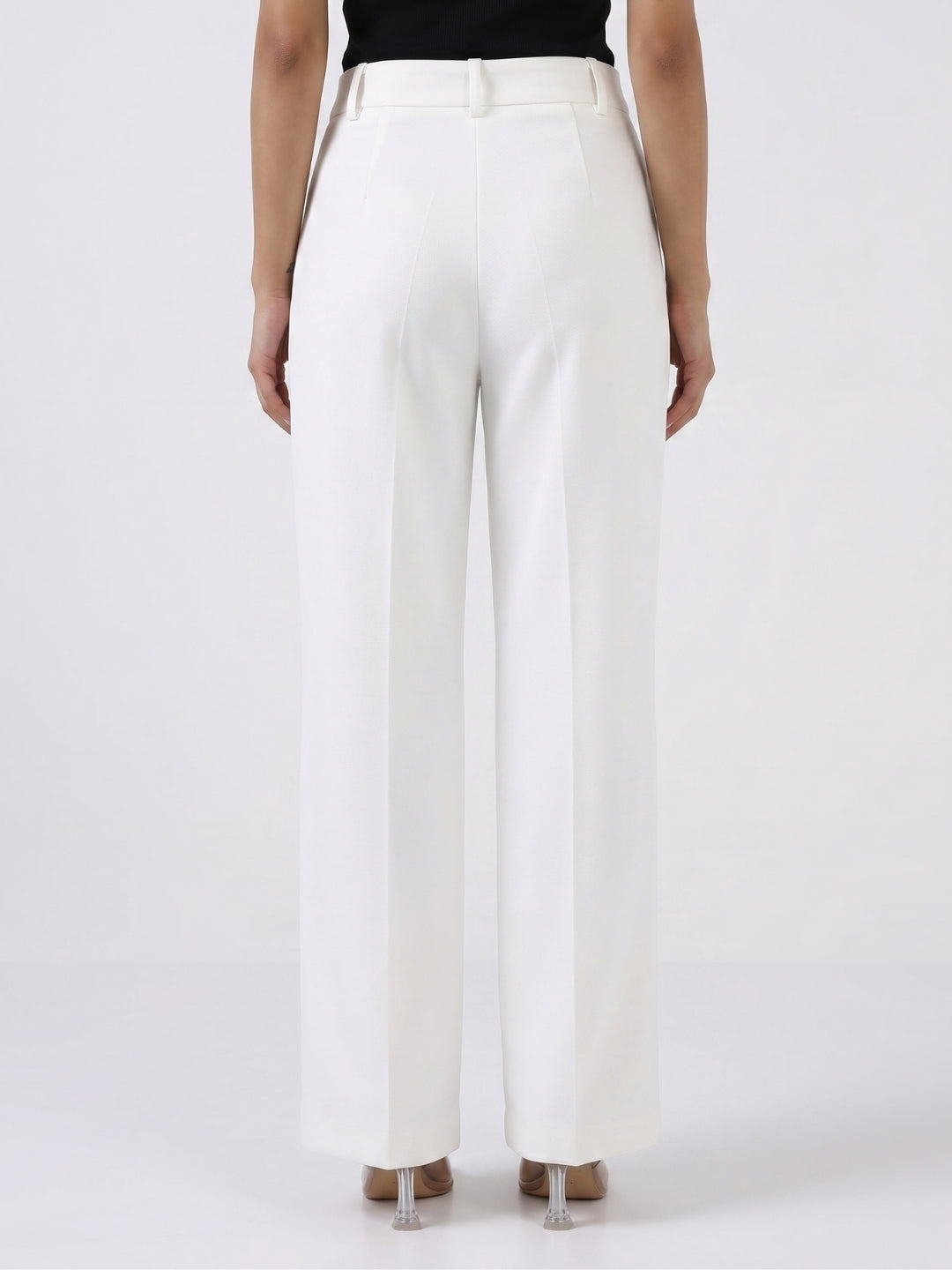 Women White High-Rise Pintucked Trousers