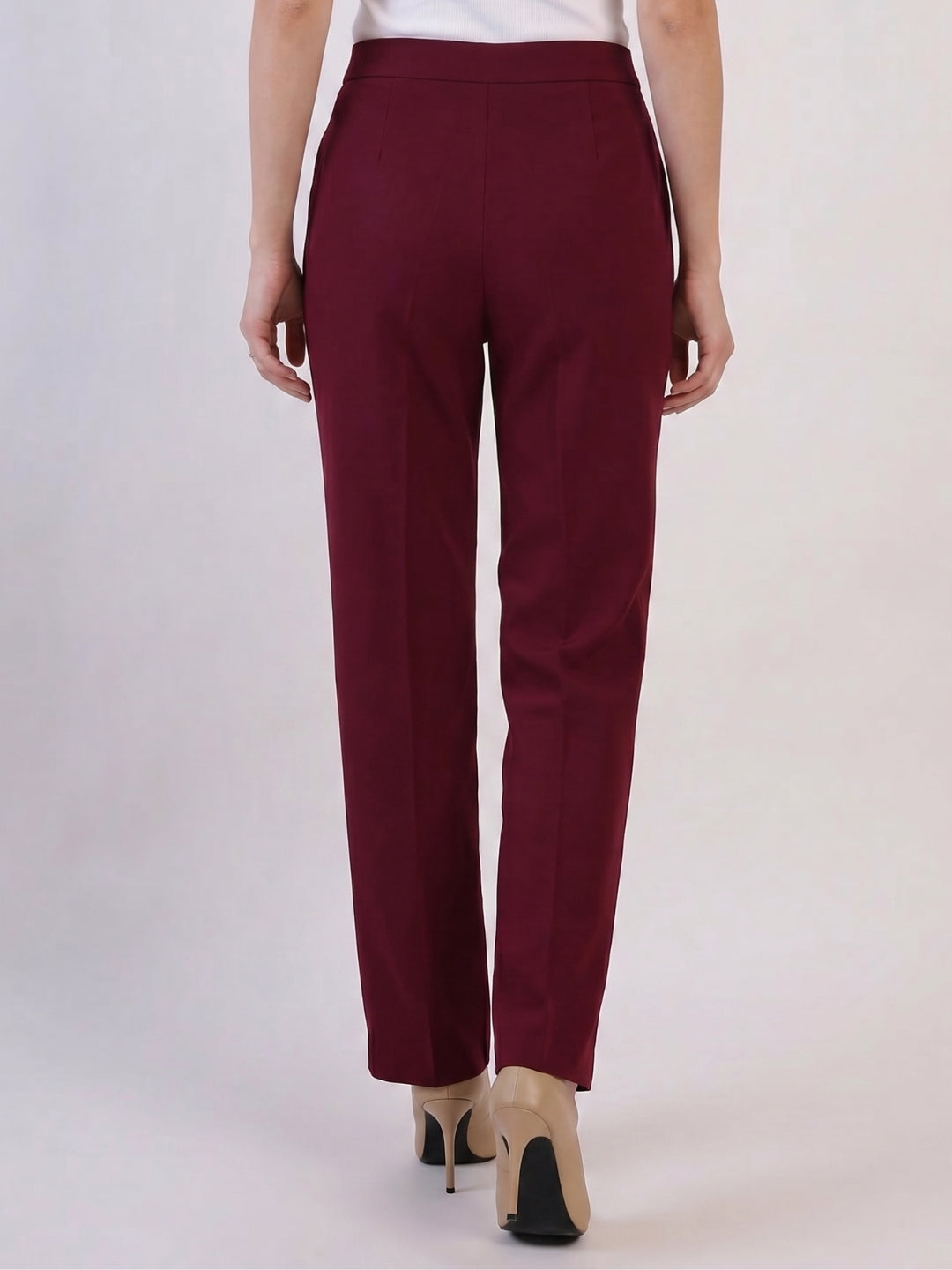 Women Burgundy High-Rise Trousers