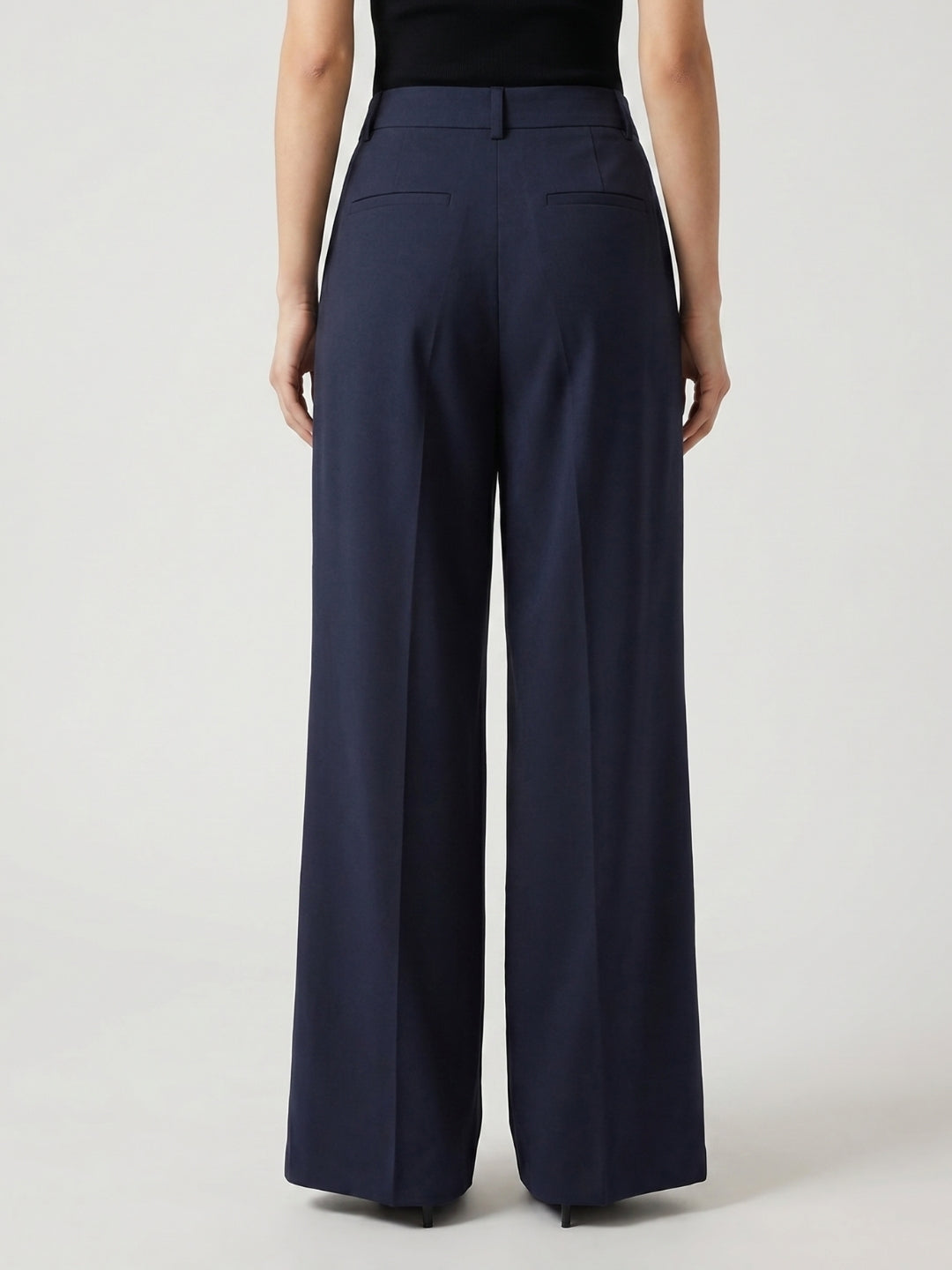 Women Navy Blue High-Rise Pleated Trousers