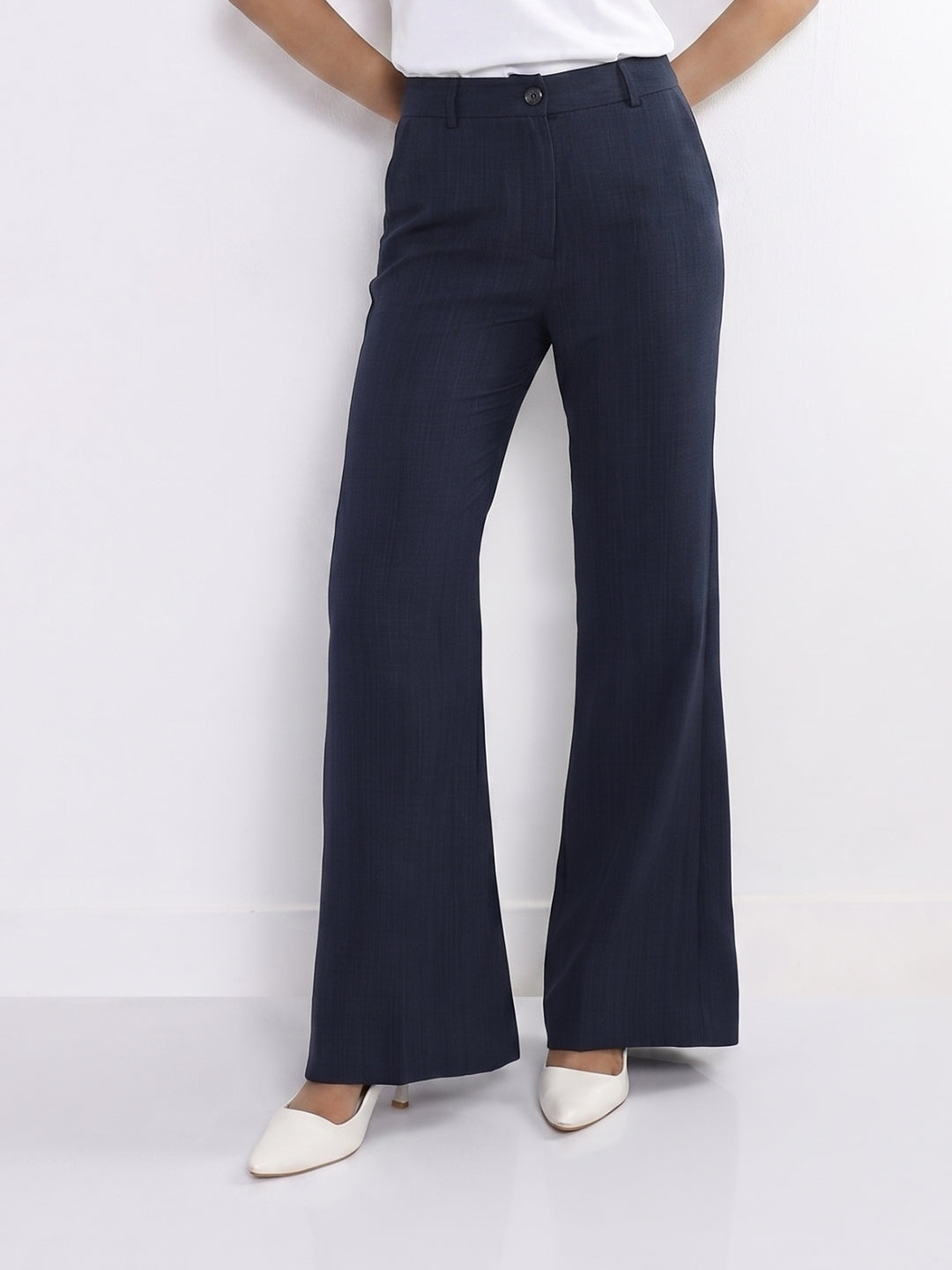 Women Navy Blue High-Rise Trousers