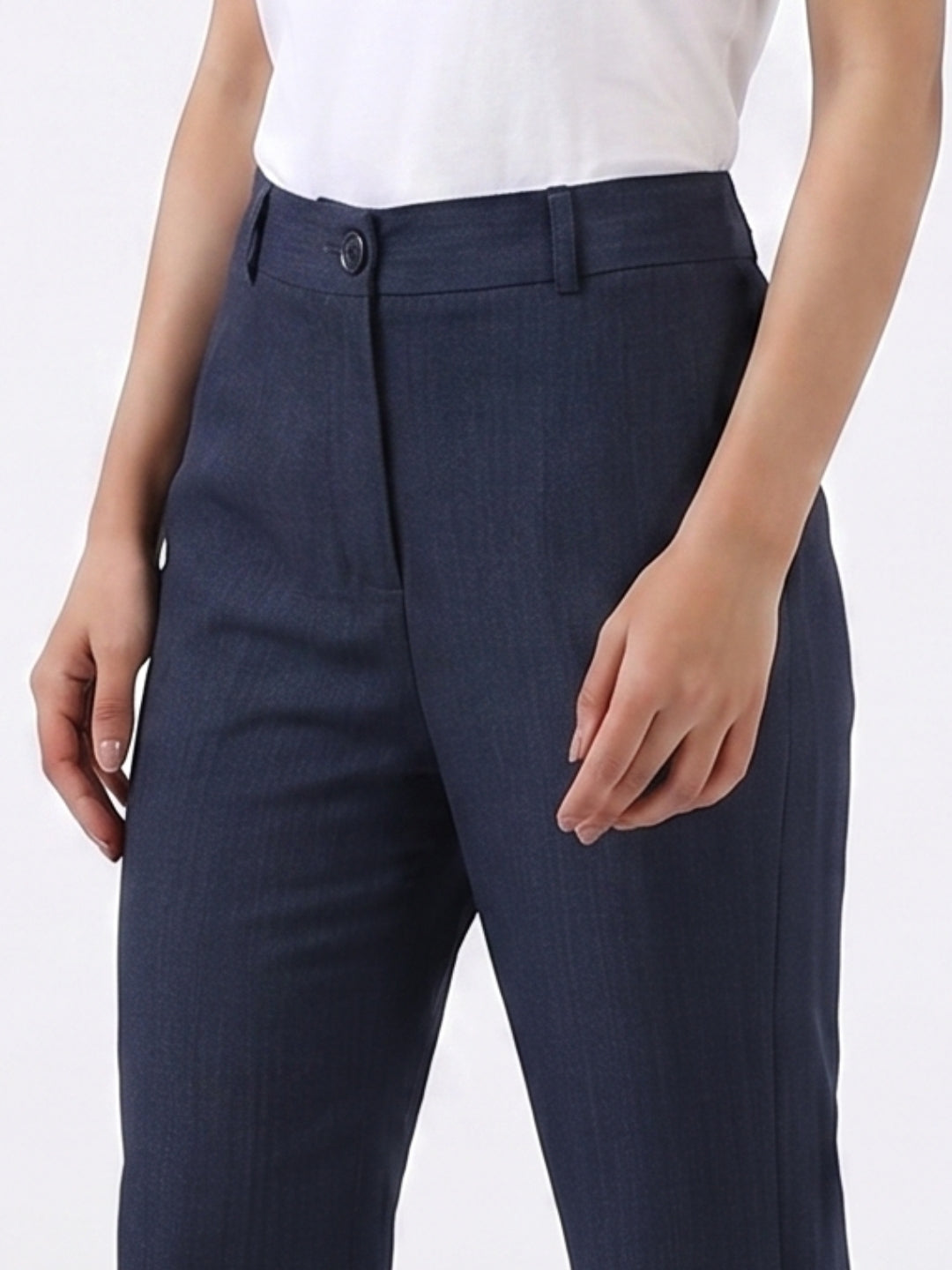 Women Navy Blue High-Rise Trousers