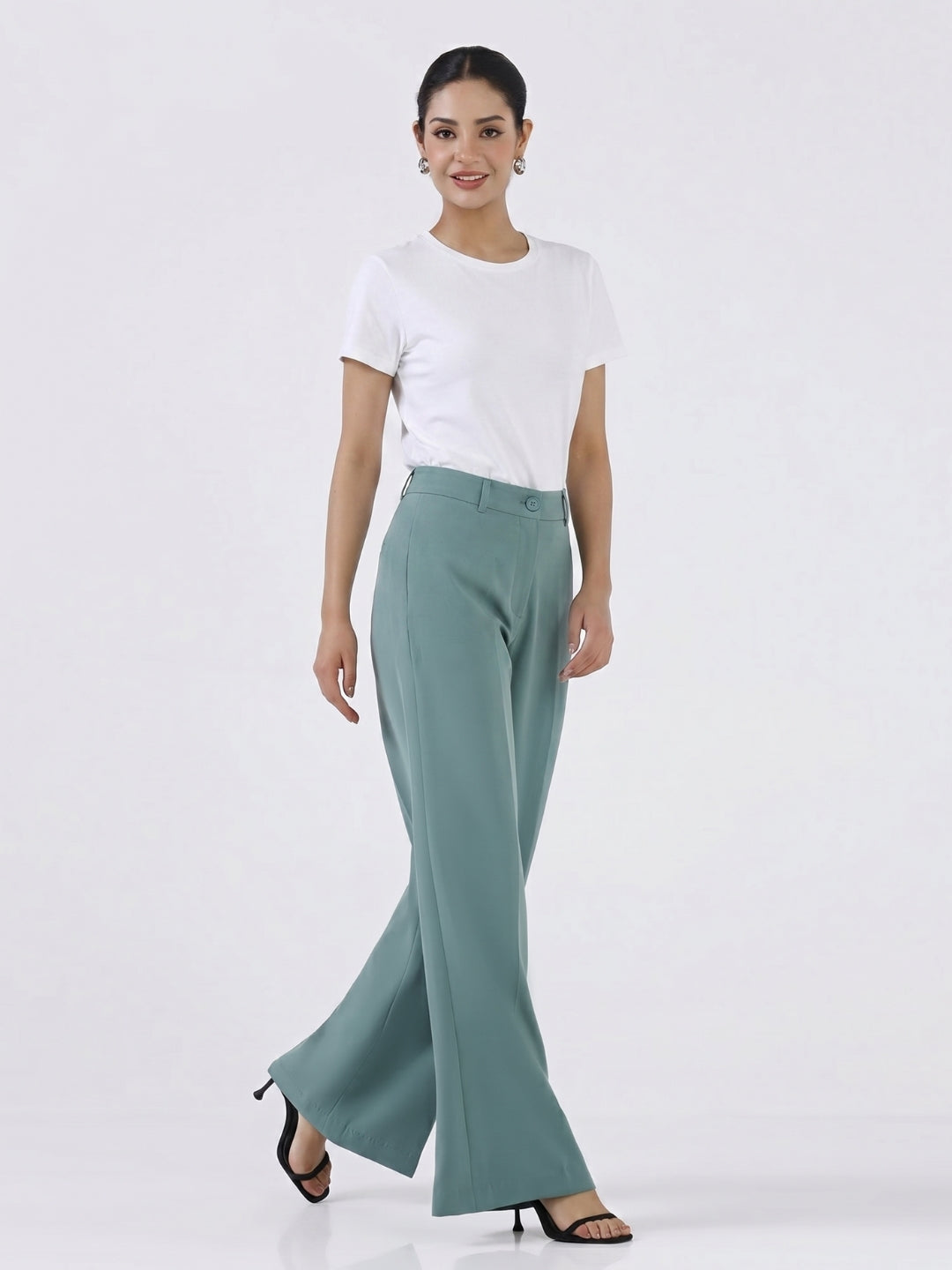 Women Sage Green High-Rise Trousers