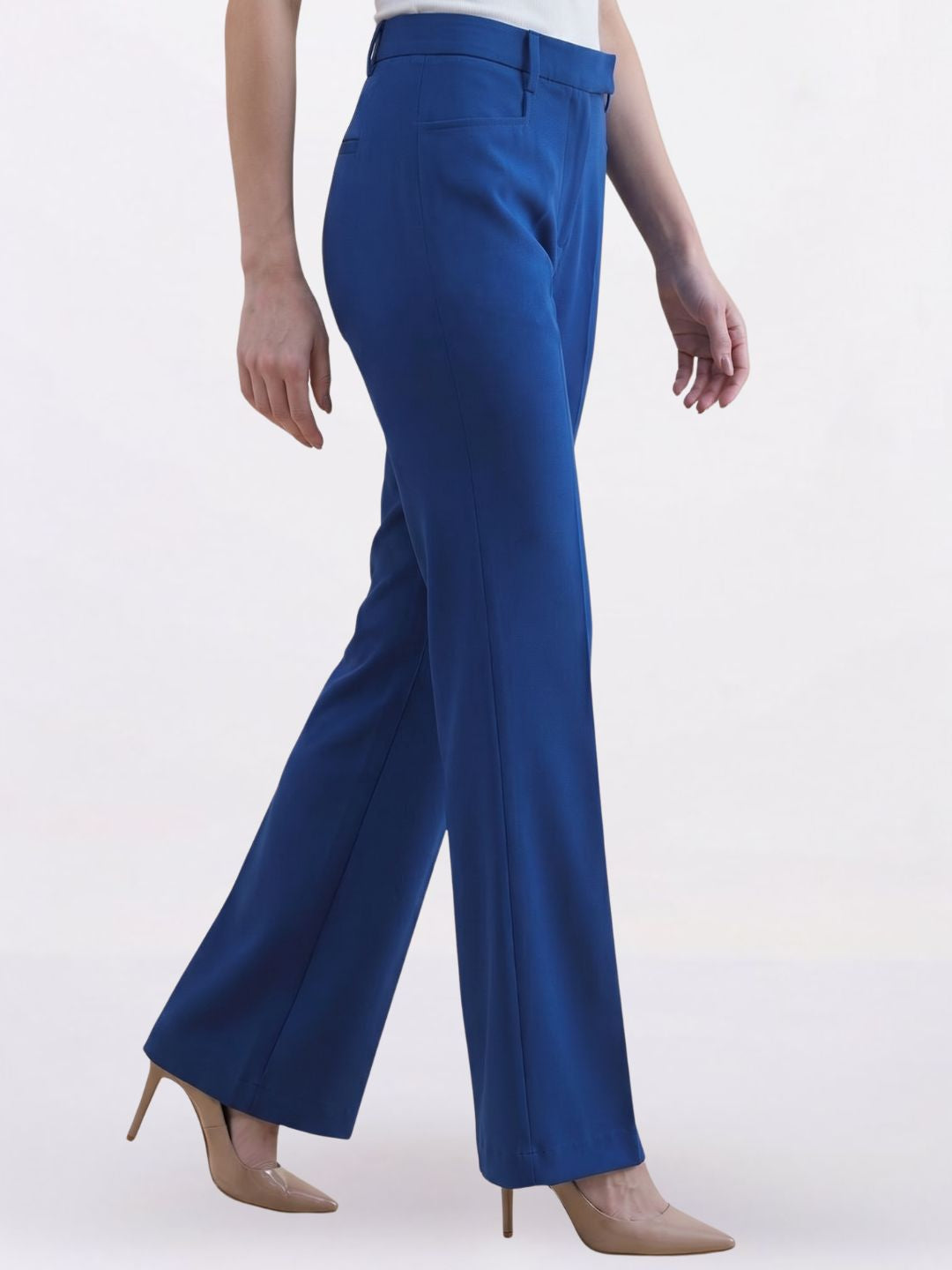 Women Ink Blue Stretch High Rise Flared Trouser