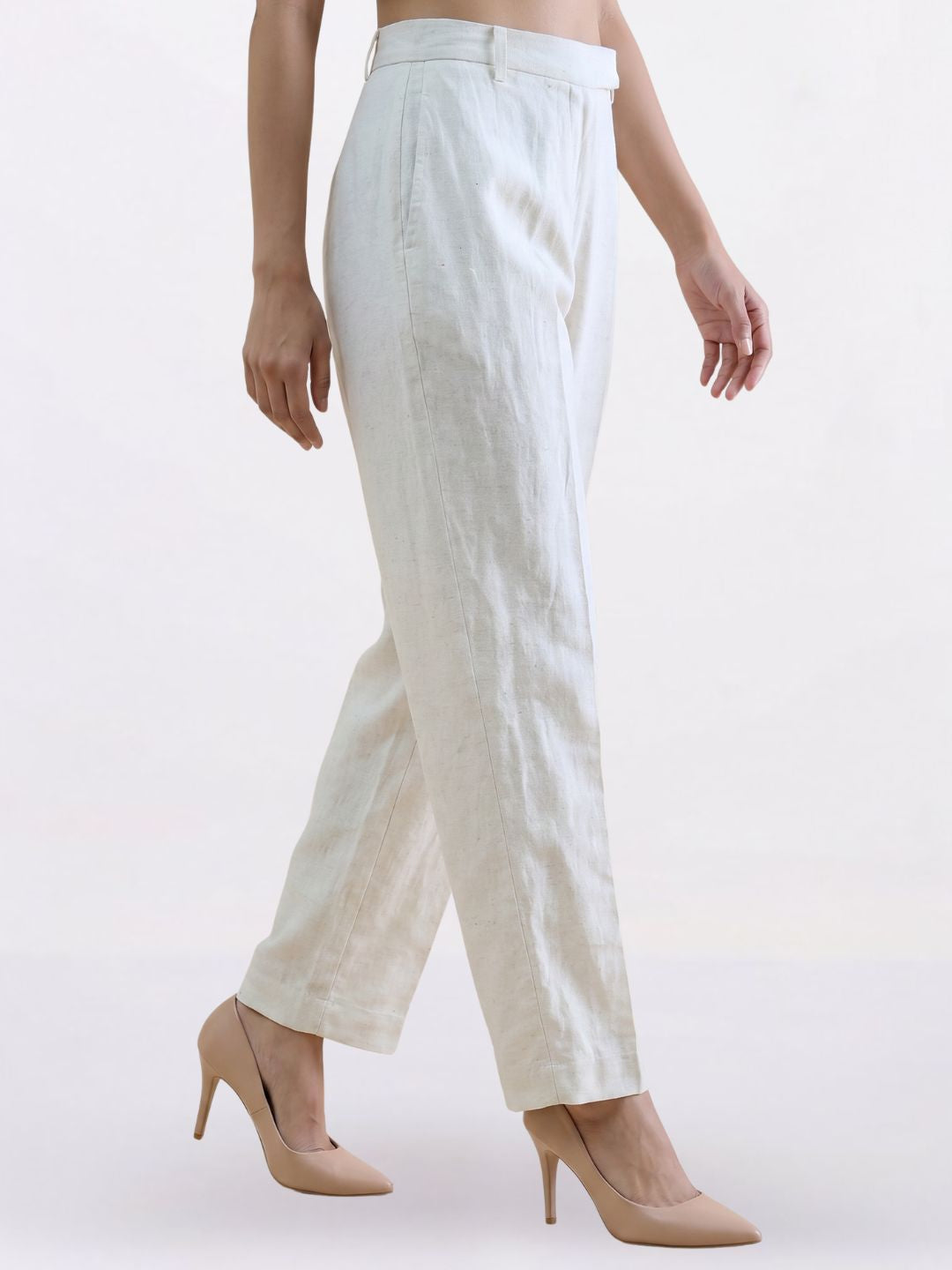 Women Beige Stretch High Rise Straight Fit Trouser