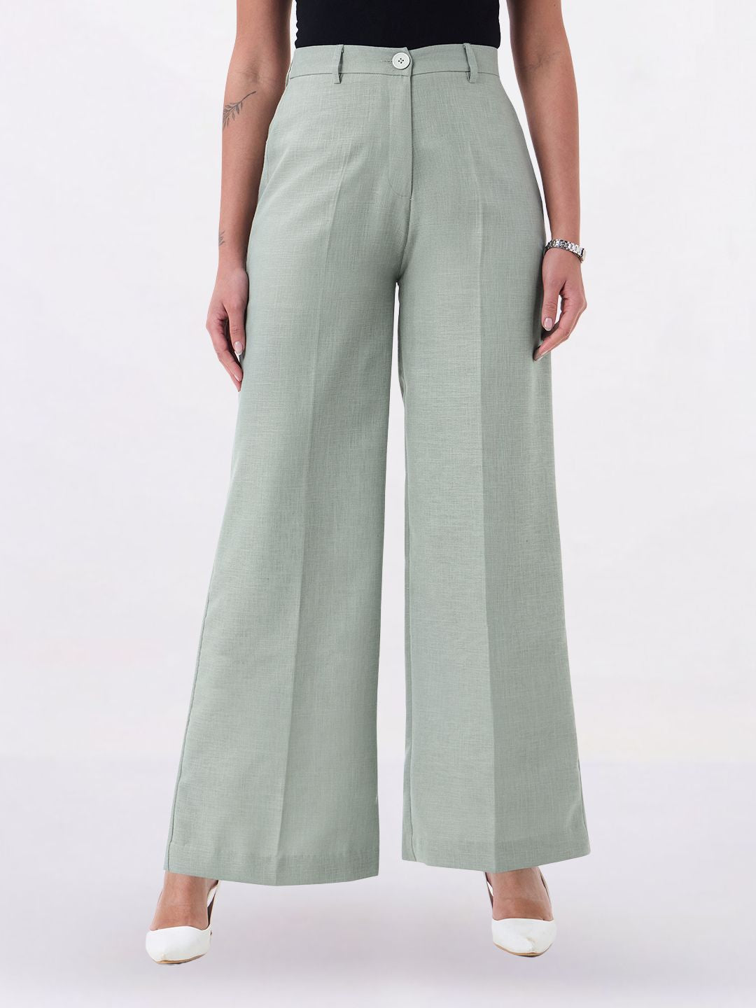 Women Sage Green Stretch High Rise Trouser