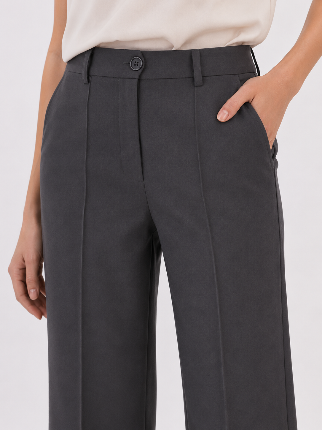 Women Dark Grey Stretch Mid Rise Pleated Trouser