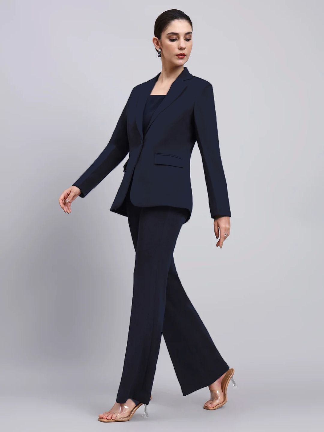 Women Navy Blue Single Breasted formal Pantsuit