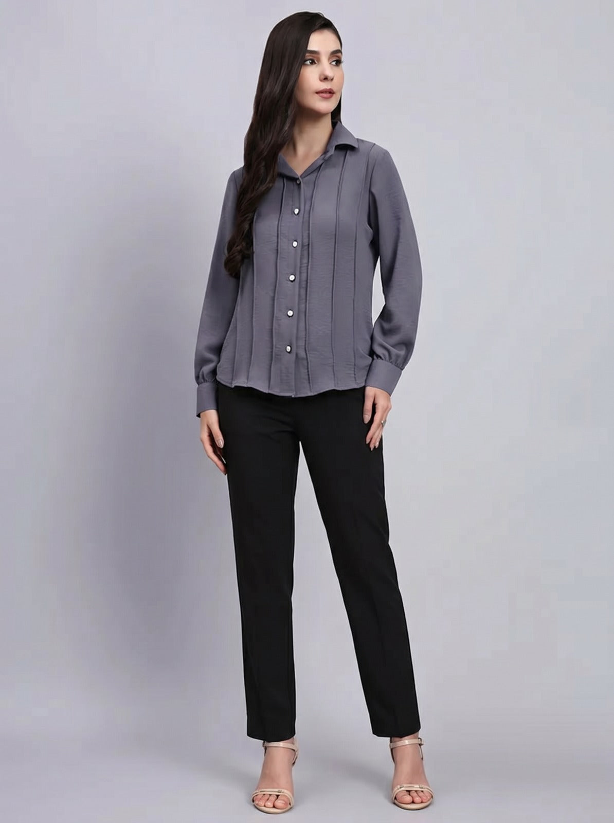 Women Grey Shirt with Black Formal Trousers