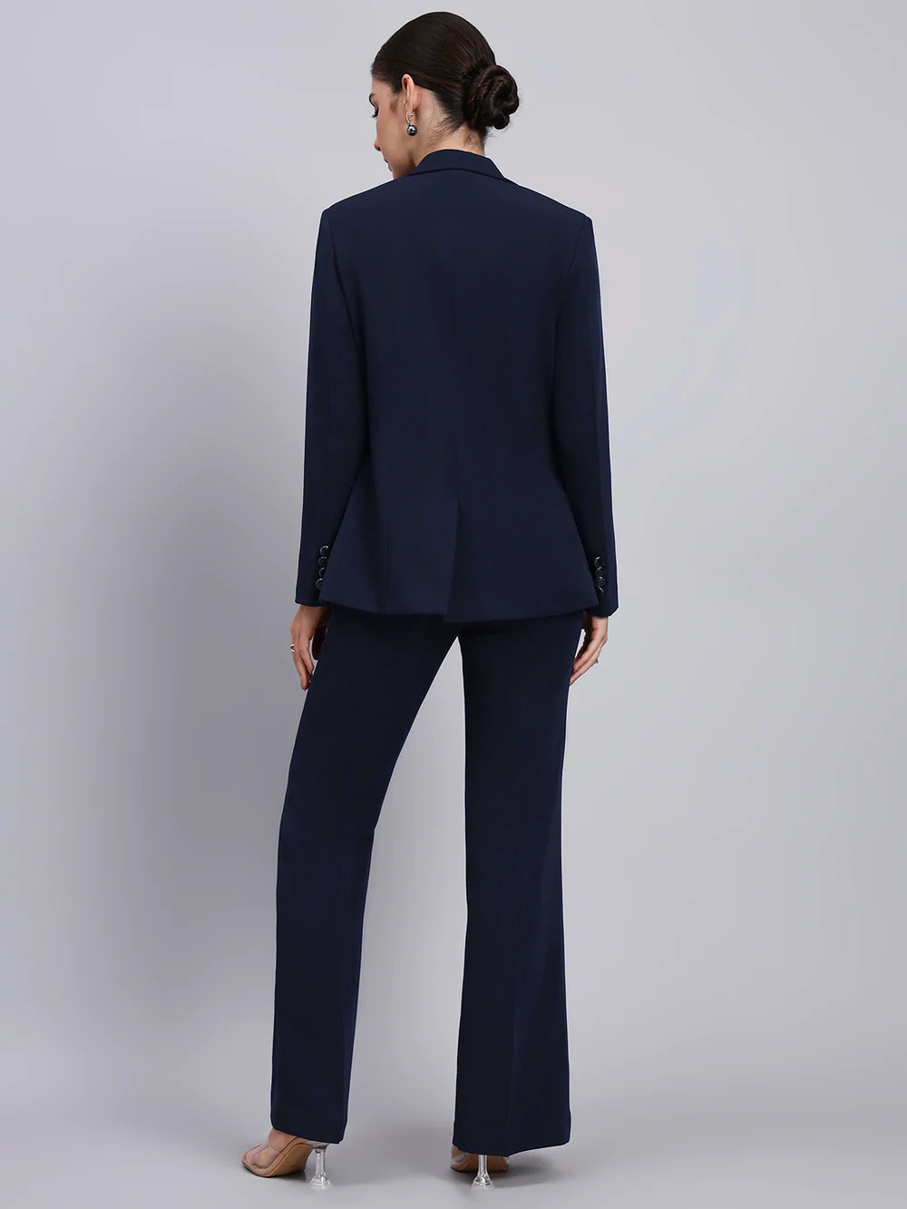 Tailored Navy Blue Blazer-Set and Flared Pants