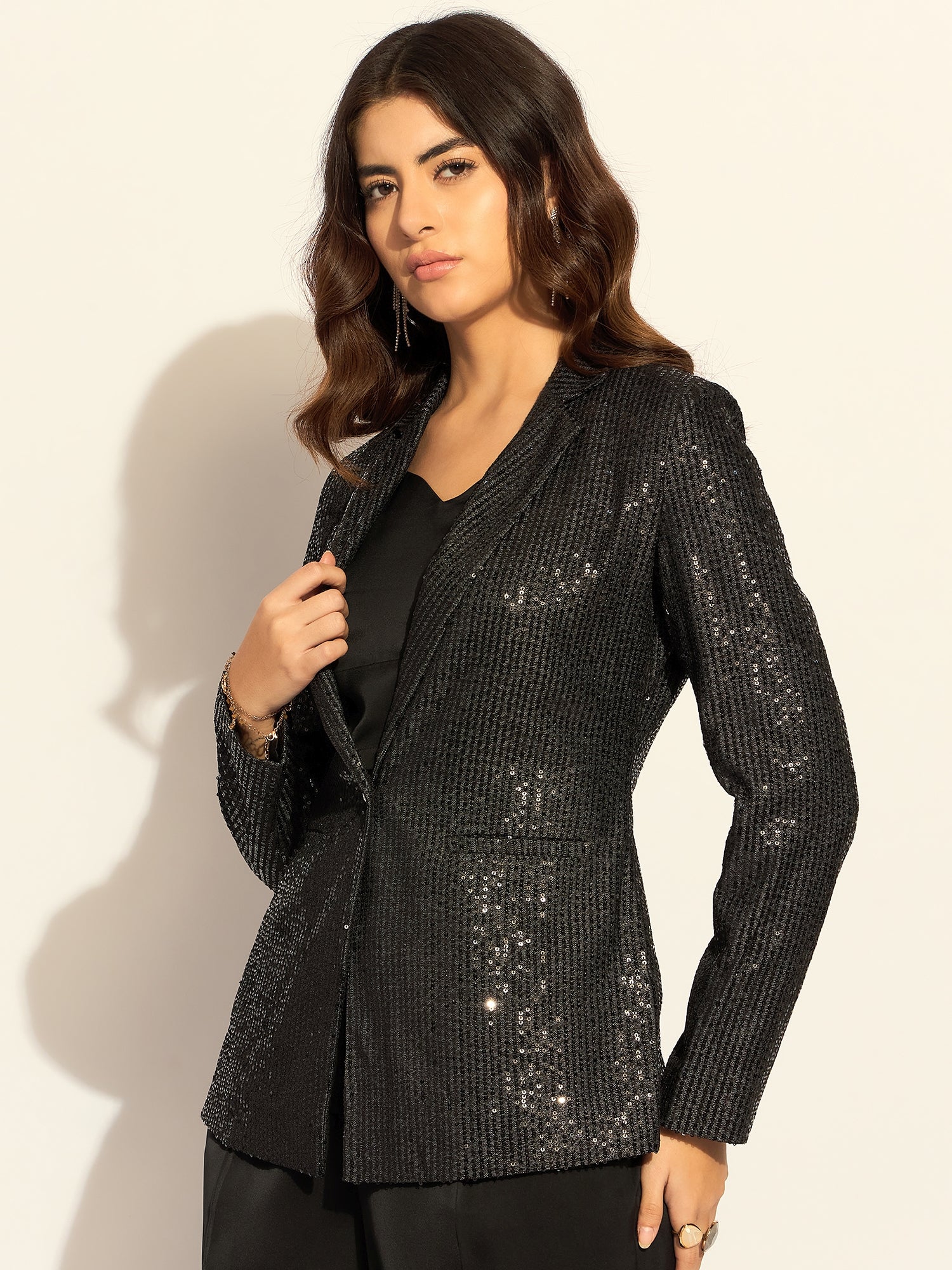 Women Embellished Long Sleeve Single Breasted Blazer
