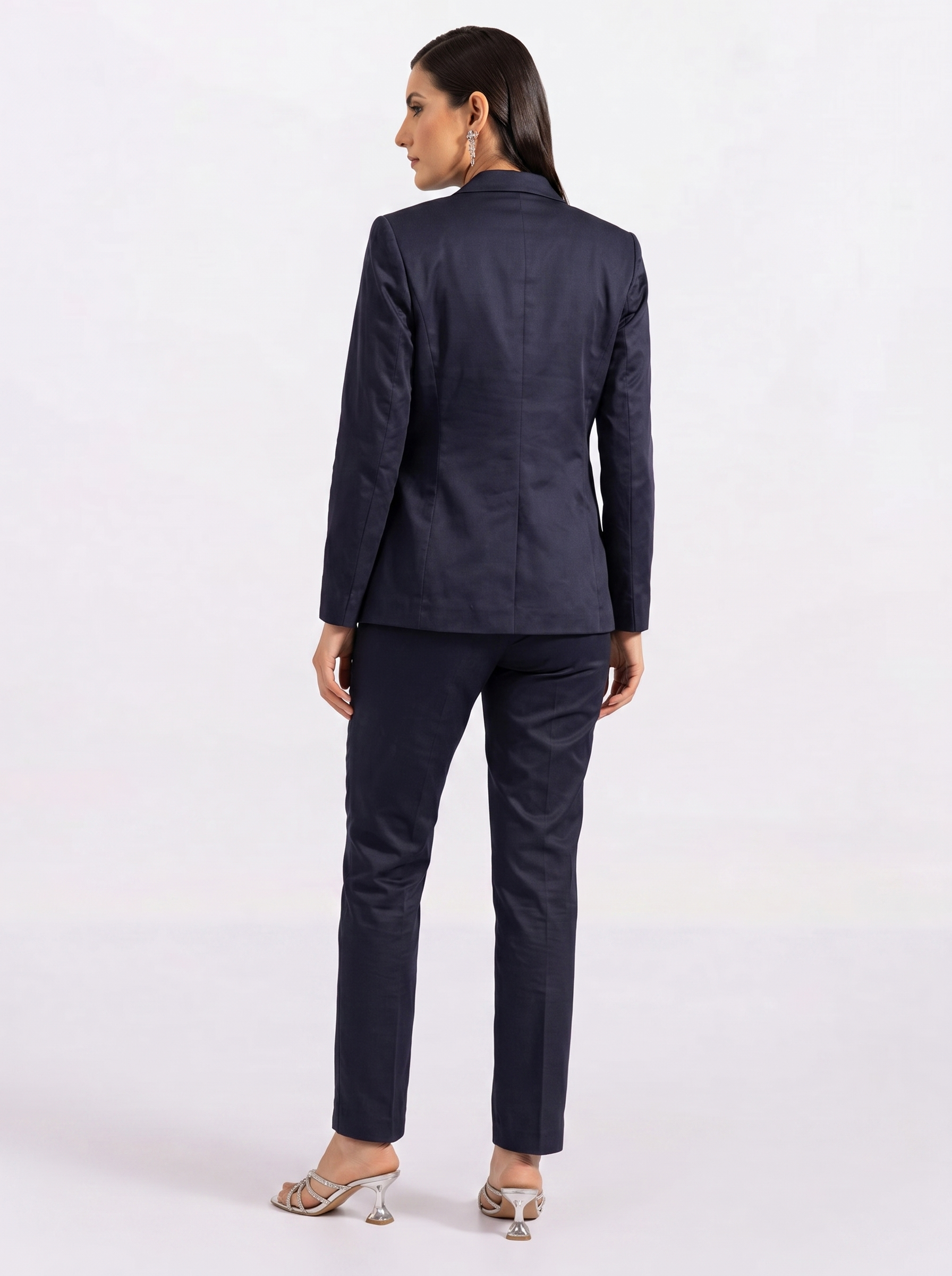 Women Navy Blue Single-Breasted Formal Pant Suit