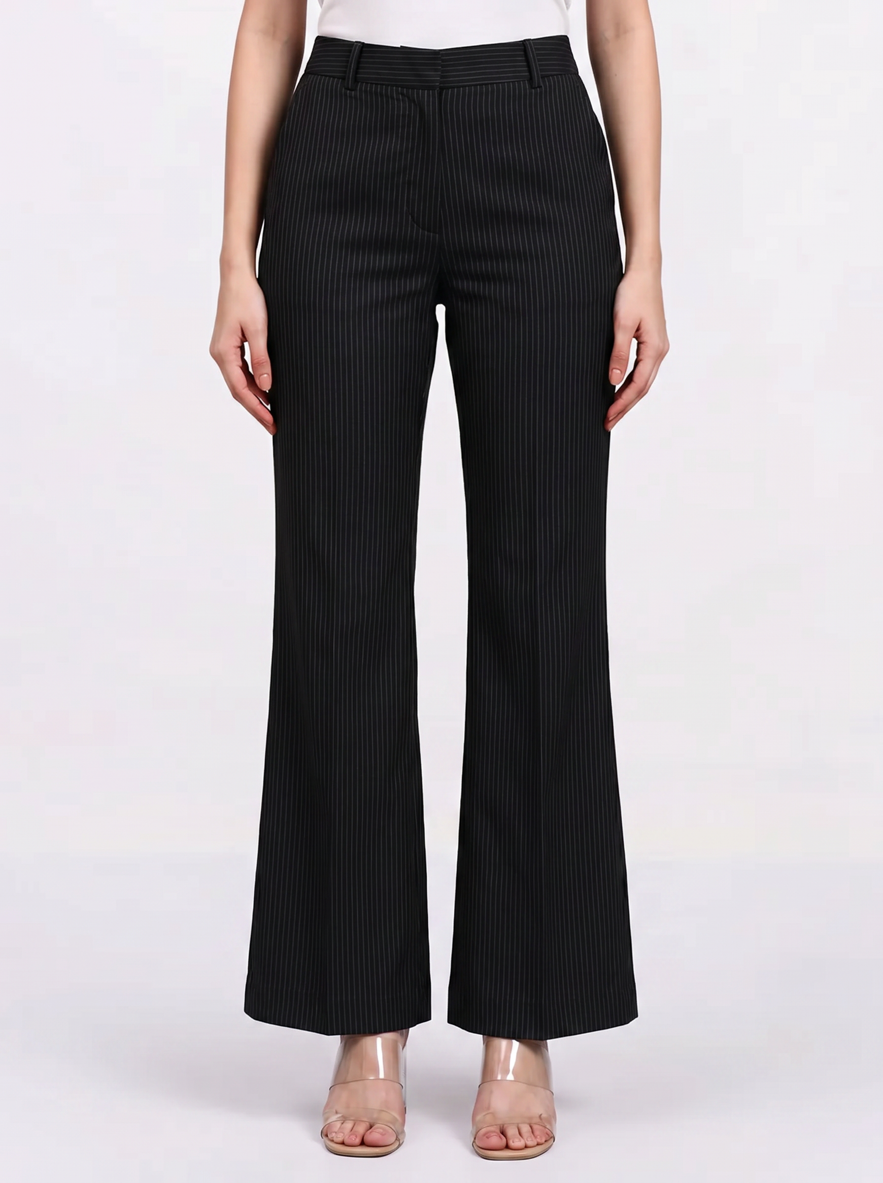 Women Black Stretch High Rise Pleated Trouser